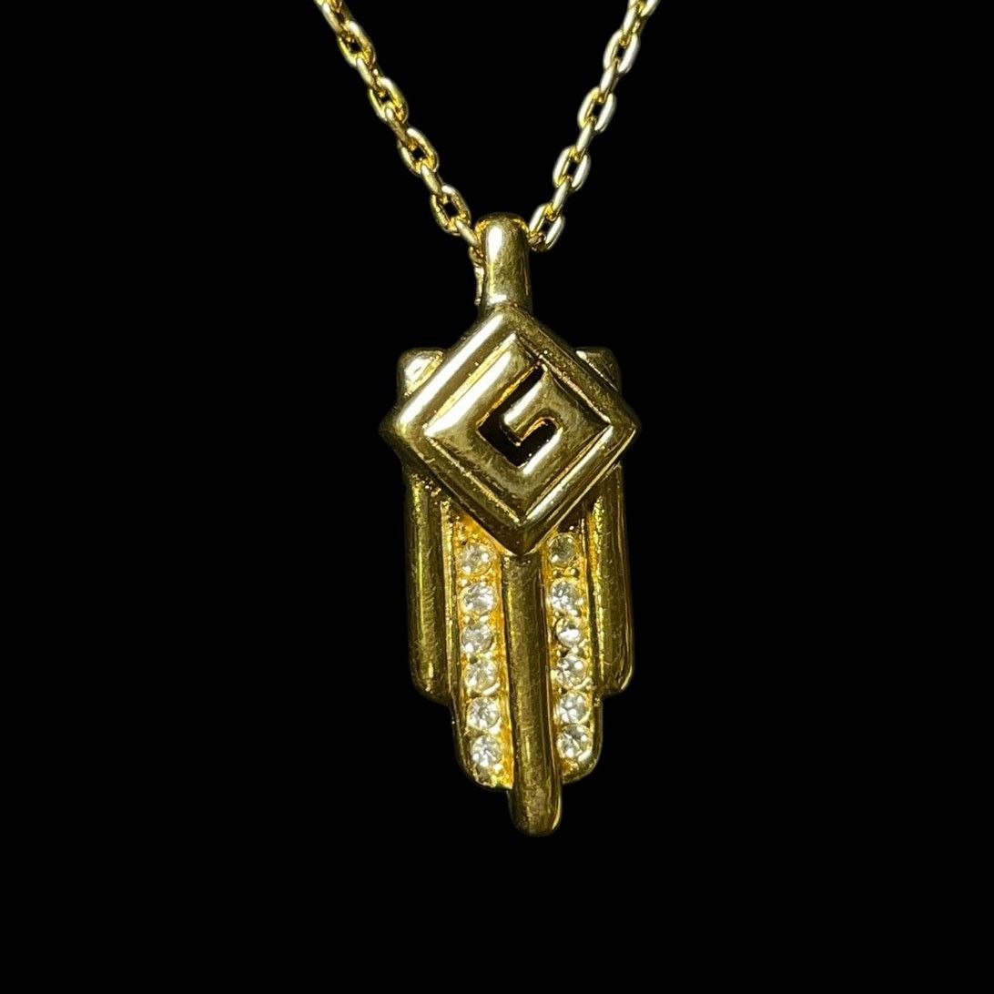Givenchy Givenchy Art Deco Gold Plated G Rhinestone Necklace 15 in Size ONE SIZE - 3 Thumbnail