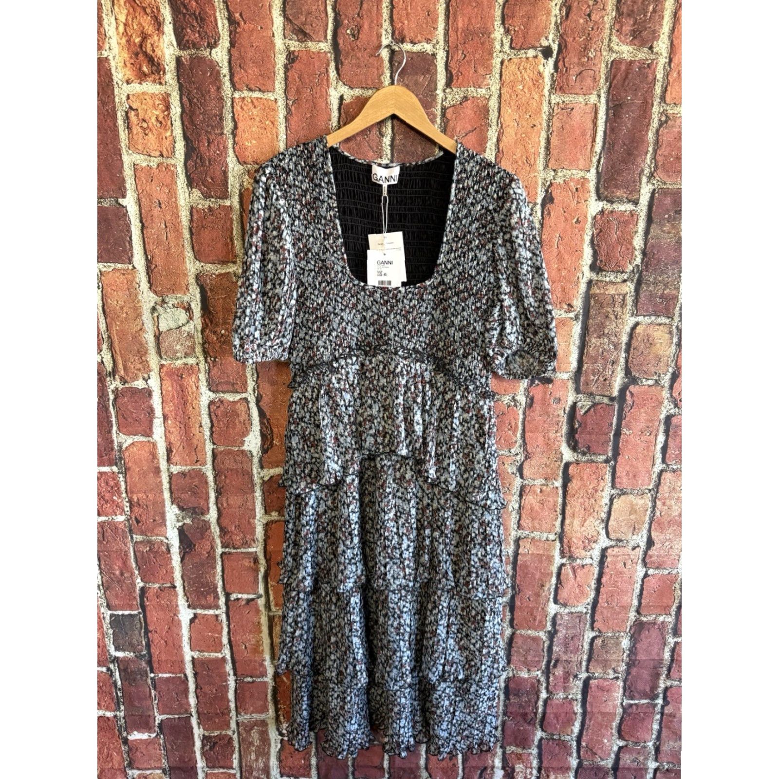 Ganni VINTAGE Ganni Womens Gloral Short Sleeve Pleated Georgette Layer Smock Midi Dress 42 NWT Size 28" / US 6 / IT 42 - 2 Thumbnail