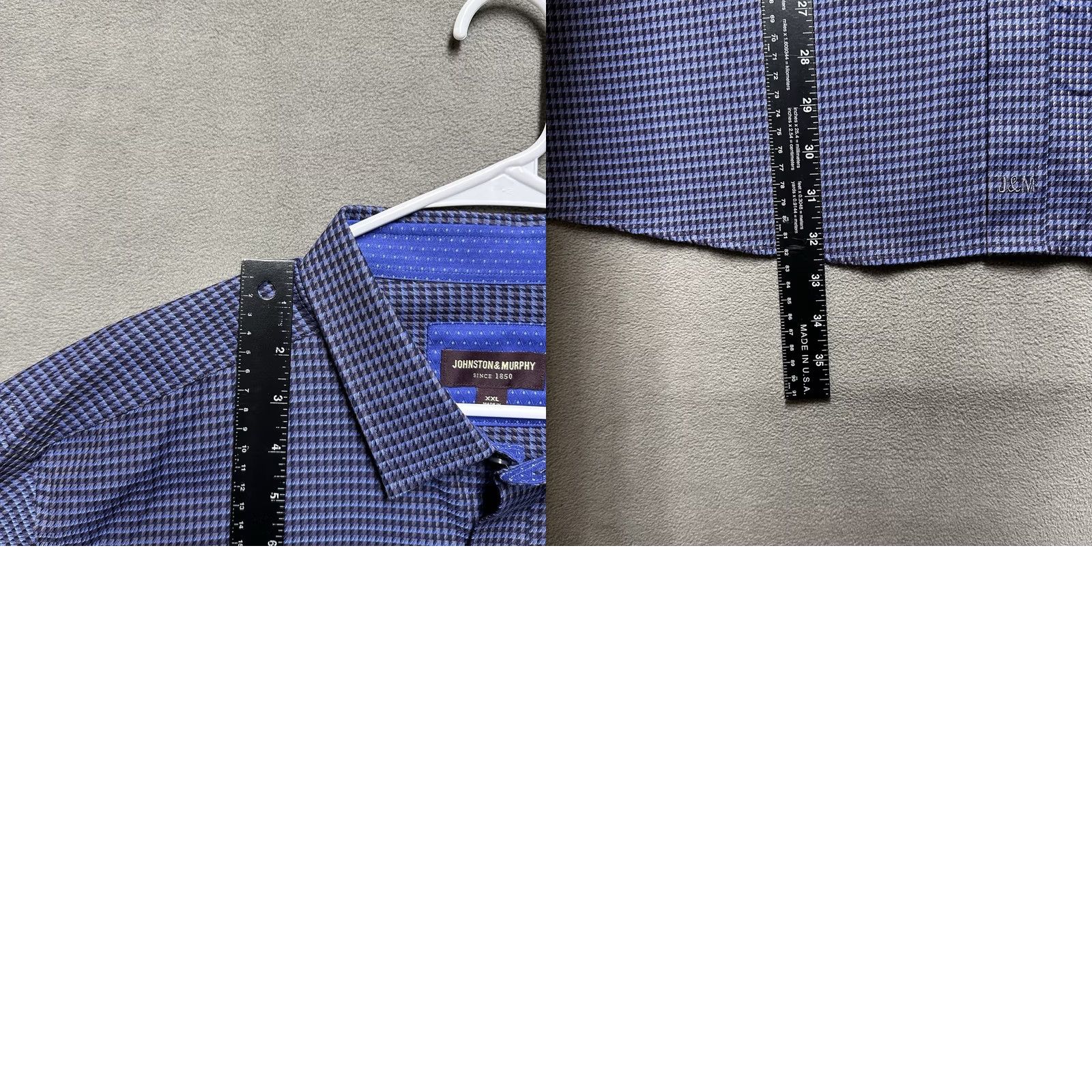 Johnston & Murphy Johnston & Murphy Shirt Mens 2XL Blue Geometric Button-Up Cotton Size US XXL / EU 58 / 5 - 8 Thumbnail