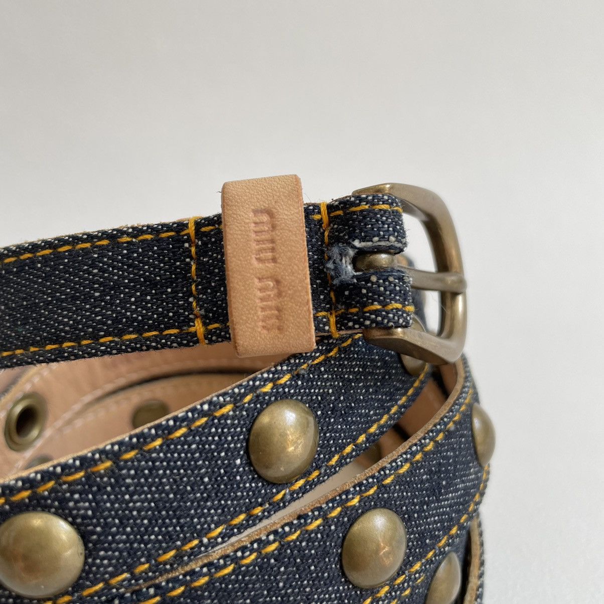 Miu Miu Blue Studded Denim Double Wrap Belt Size 32 - 8 Thumbnail