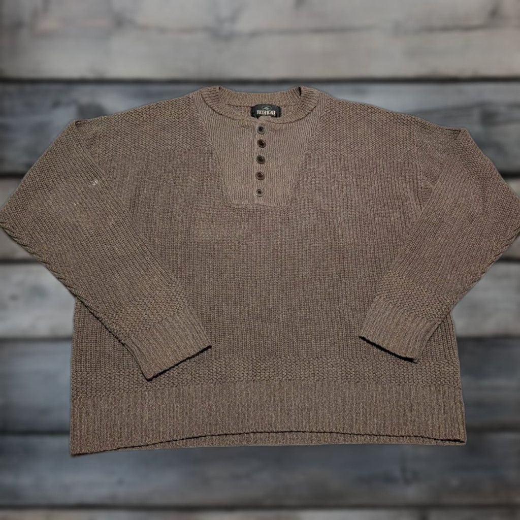 Vintage VINTAGE RedHead Mens Pullover Sweater Crew Neck Brown Cotton Blend Button Long Sleeve Large Workwear 90s Classic Outdoor Mens Size US L / EU 52-54 / 3 - 1 Thumbnail