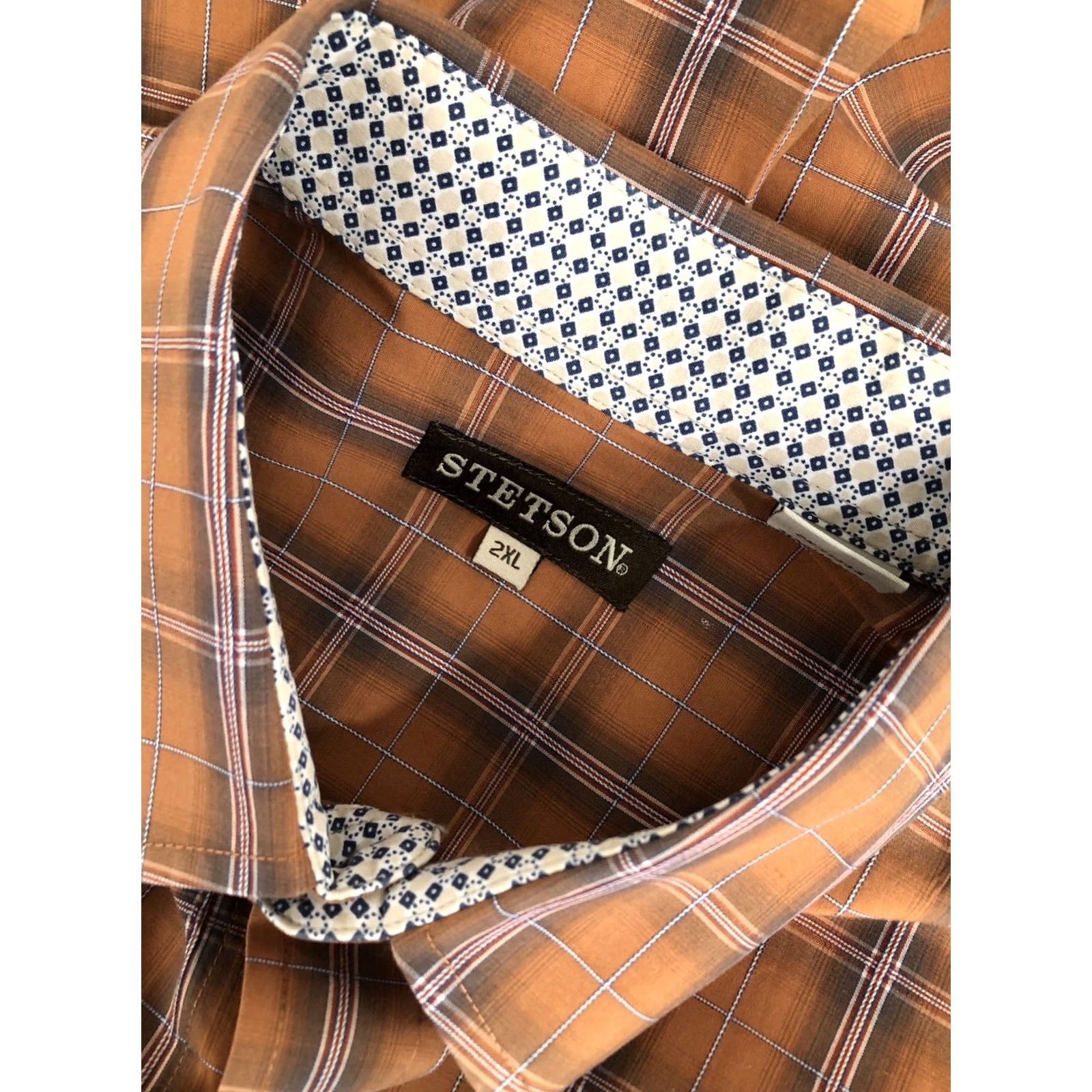Stetson Stetson Shirt Mens 2XL Brown Embroidered Plaid Western Size US XXL / EU 58 / 5 - 7 Thumbnail