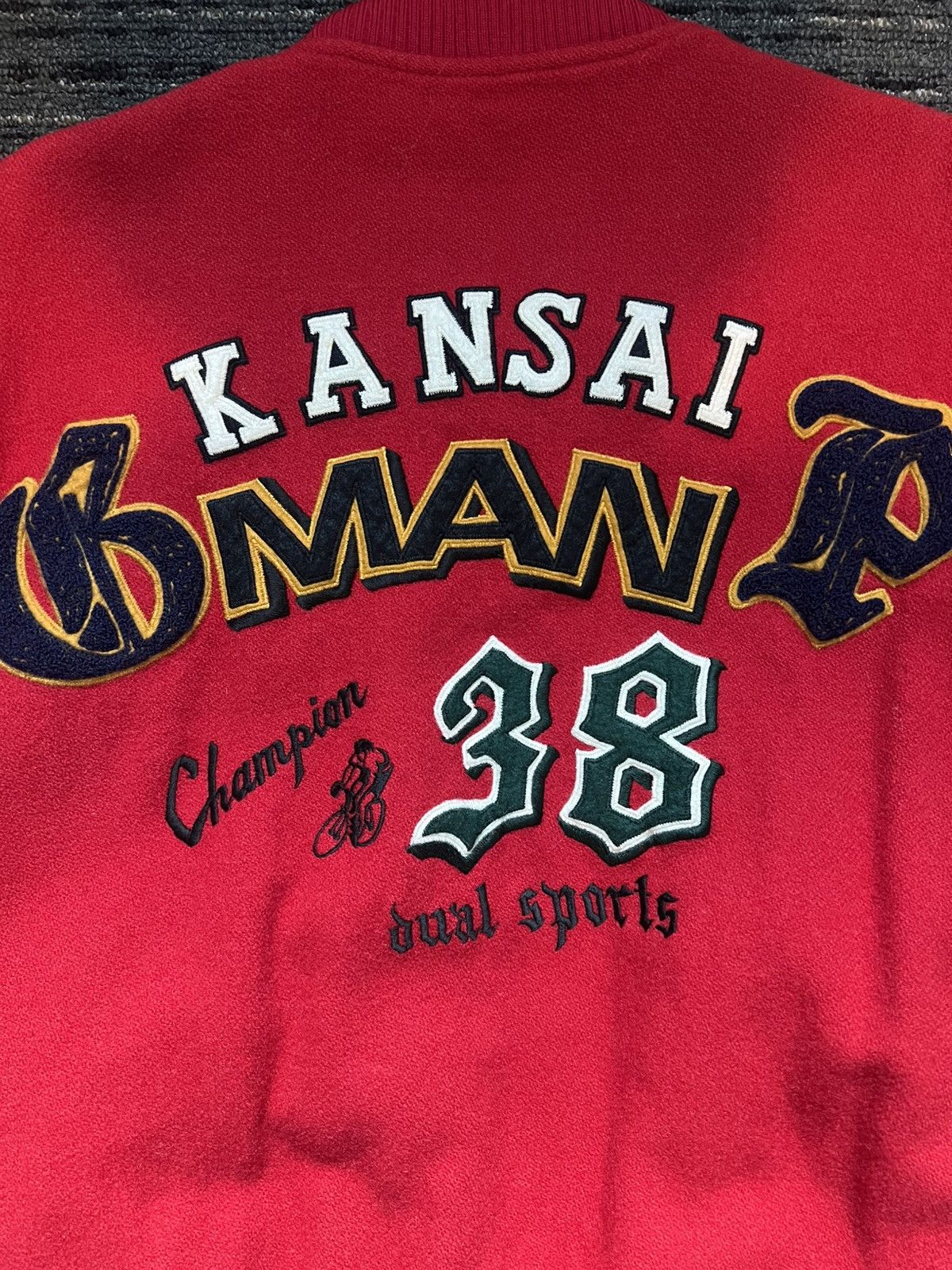Kansai Yamamoto Vintage Kansai Yamamoto Red Varsity Bomber Jacket Size US L / EU 52-54 / 3 - 4 Thumbnail