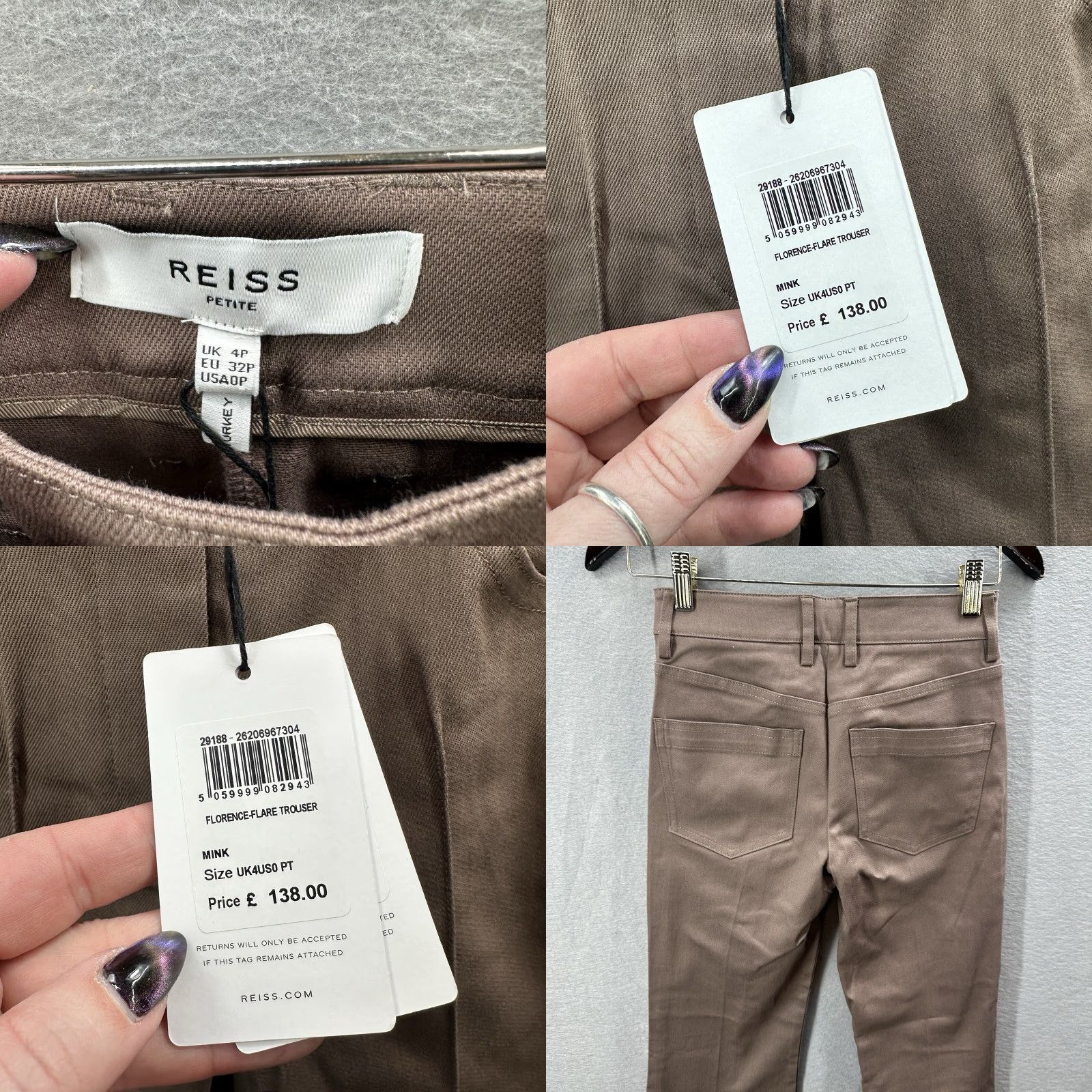 Reiss REISS Florence Flared Jeans Womens Petite 4 High Rise Cotton Front Dart Beige 90s Boho Preppy Women’s Pants Size 27" / US 4 / IT 40 - 8 Thumbnail