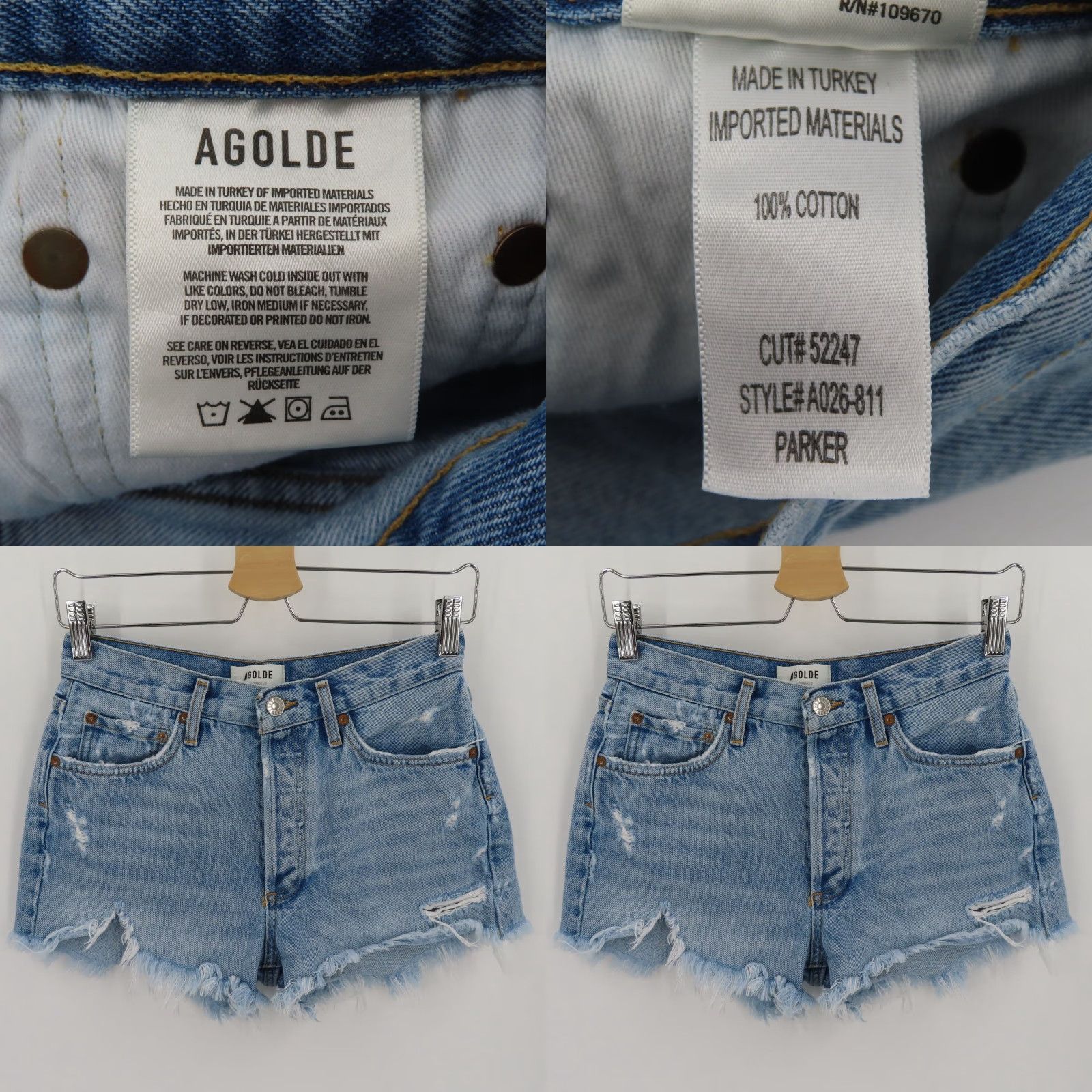 Agolde Agolde Parker Button Fly Distressed Raw Hem Blue Denim Jean Shorts Womens 25 Regular Cotton 100% Cotton Short Cut-Off Jeans Size 42" / US 20 - 8 Thumbnail