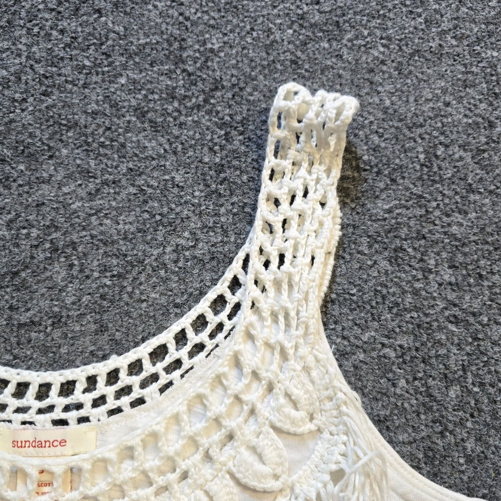 Vintage Sundance Top Womens Size S White Fringe Crochet Trim Slub Knit Capsule Boho Shirt Size S / US 4 / IT 40 - 3 Thumbnail