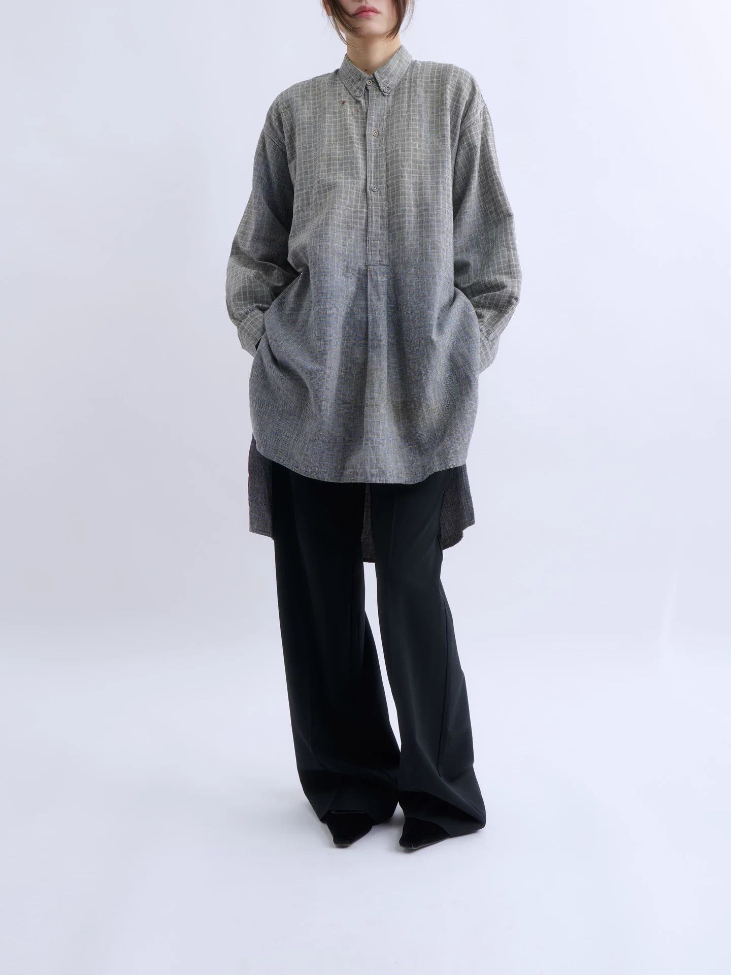 Other European Antique 50Y Check Gradation Boro Pullover Shirt Size XL / US 12-14 / IT 48-50 - 1 Thumbnail