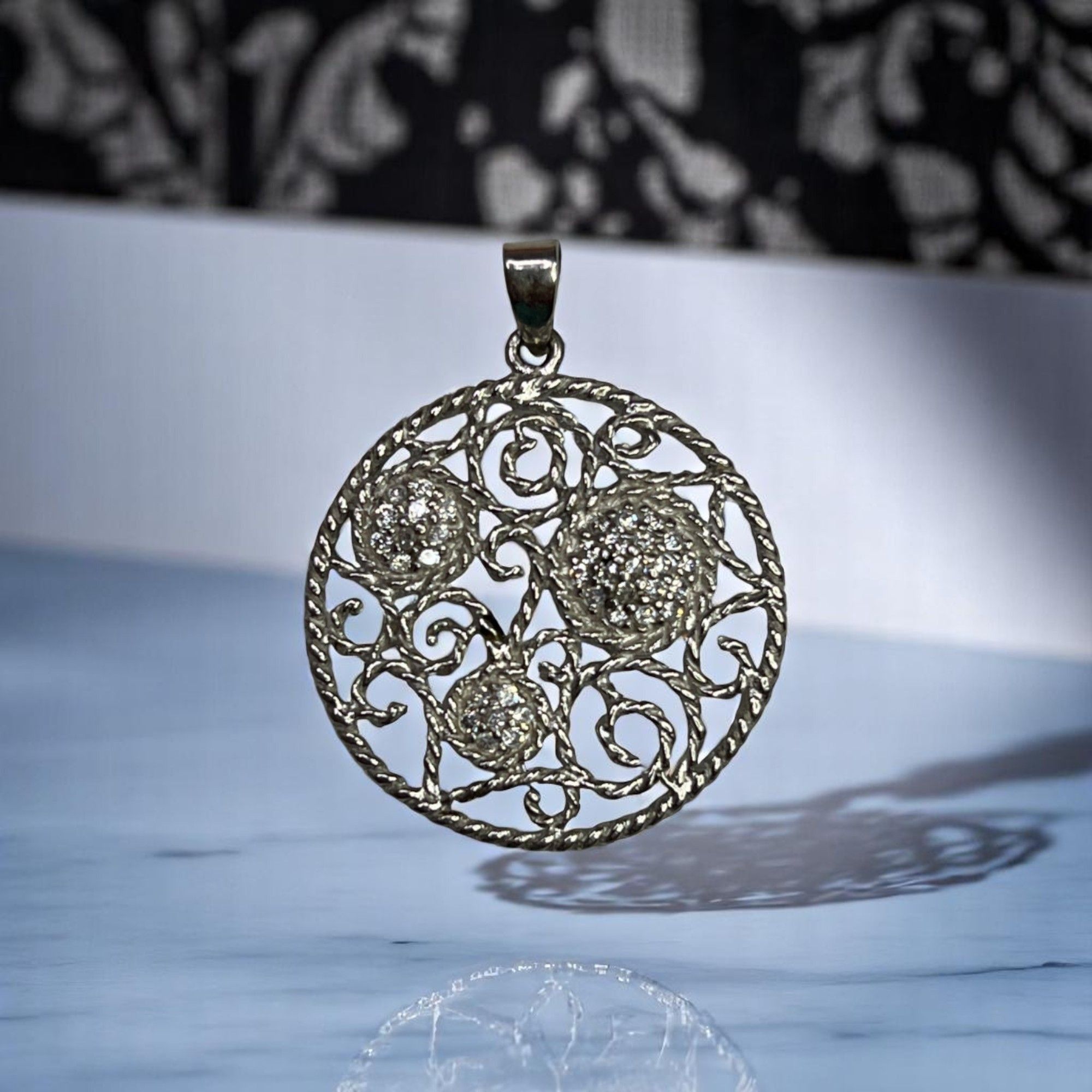 Designer Sterling Silver Filigree Pendant With Floral Design Size ONE SIZE - 1 Thumbnail