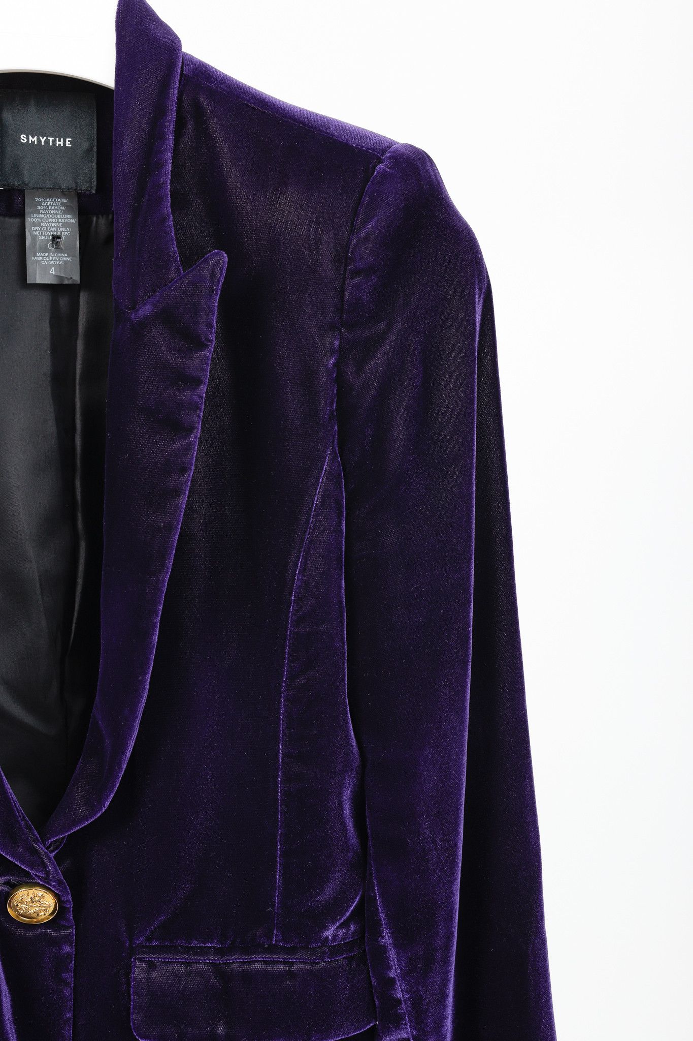 SMYTHE Smythe Purple Velvet Peaked Lapel Blazer Size S / US 4 / IT 40 - 5 Thumbnail