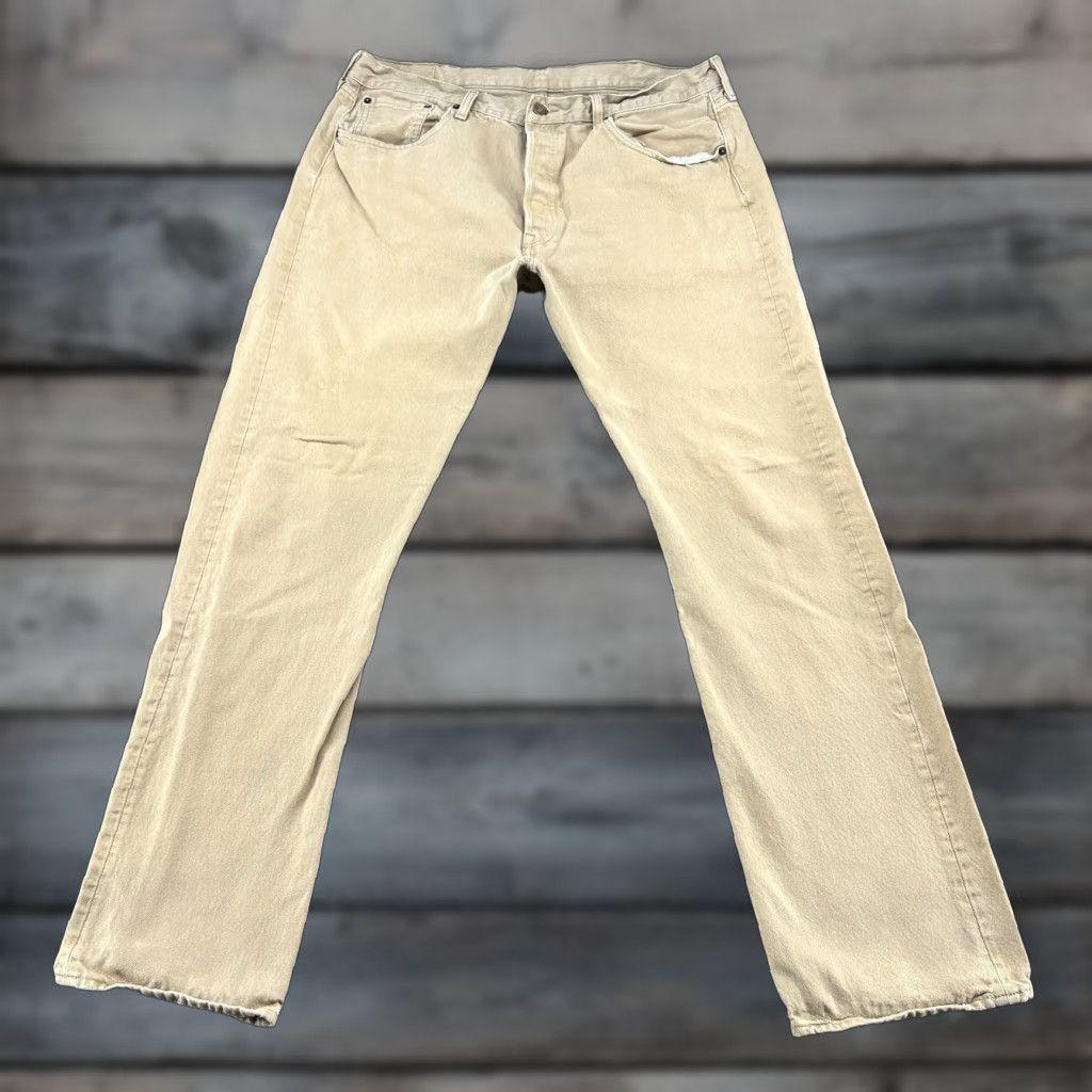Levi's Levi's 501 Pants Mens 38x34 Brown Denim Regular Fit Distressed Light Wash Straight Leg Size US 38 / EU 54 - 1 Thumbnail