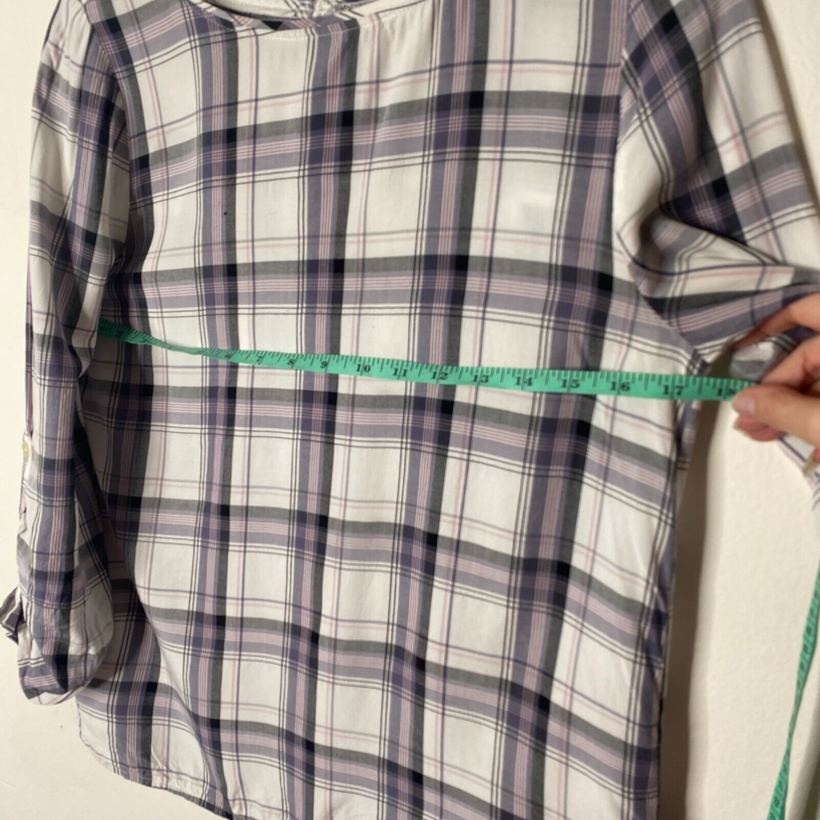 Loft Loft Lavender Plaid Roll-Tab Sleeve Shirred Back Blouse SP Size S / US 4 / IT 40 - 9 Thumbnail
