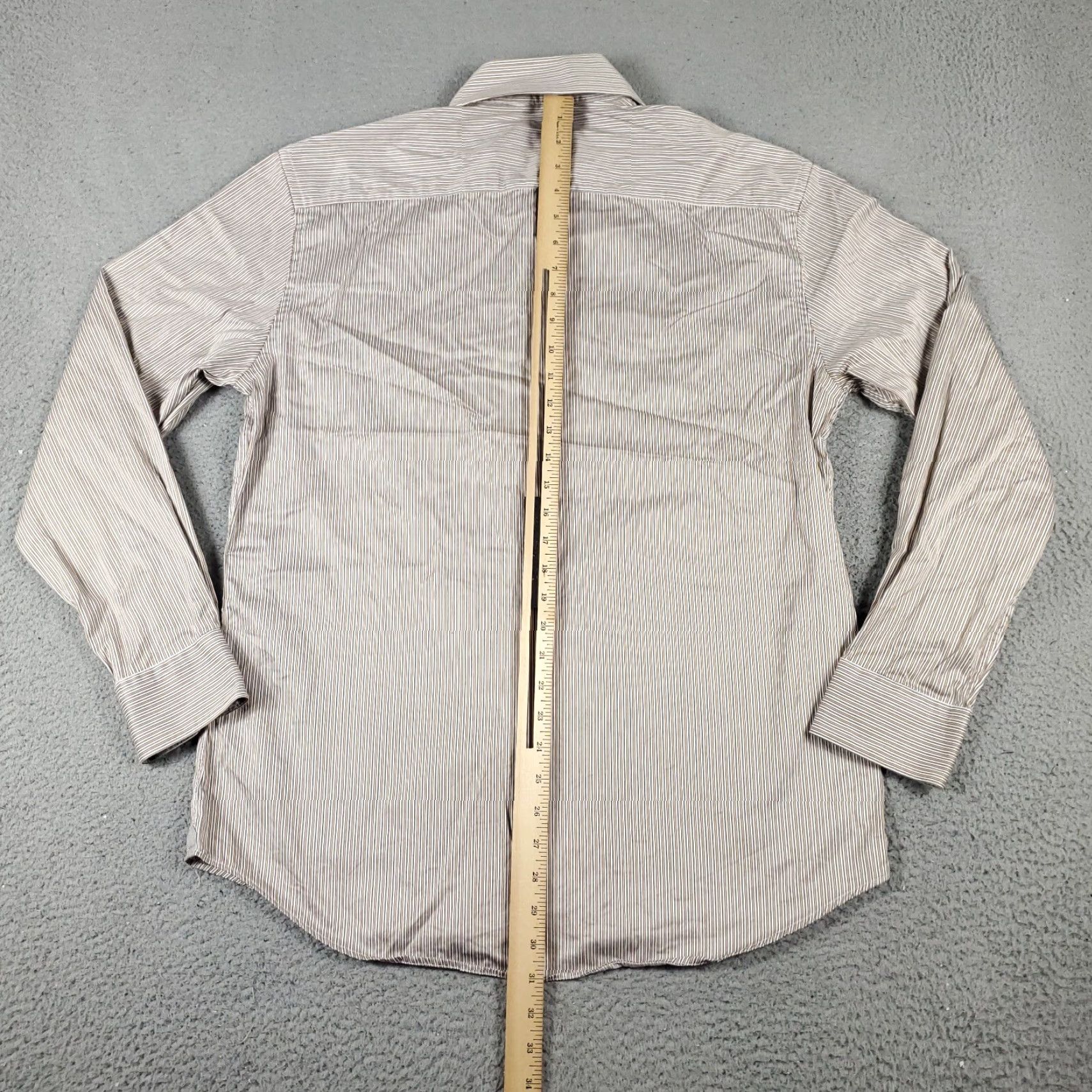BUGATCHI Bugatchi Uomo Dress Shirt Mens 16.5 Beige Striped Long Sleeve Button Up Business Casual Size 42R - 3 Thumbnail