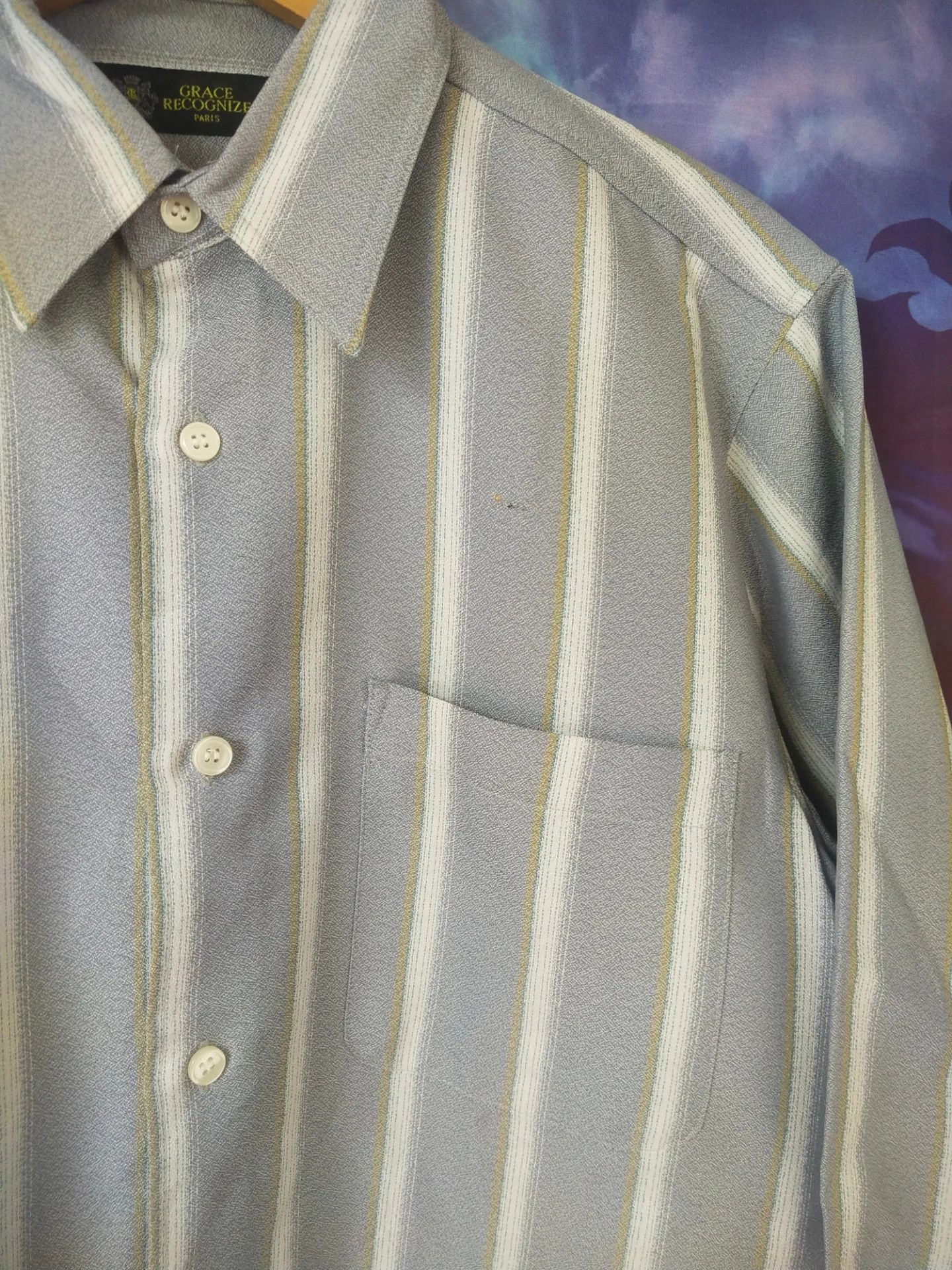 Japanese Brand Grace Recognicze Paris Grey Stripe Poly Vintage Shirt Size US M / EU 48-50 / 2 - 3 Thumbnail