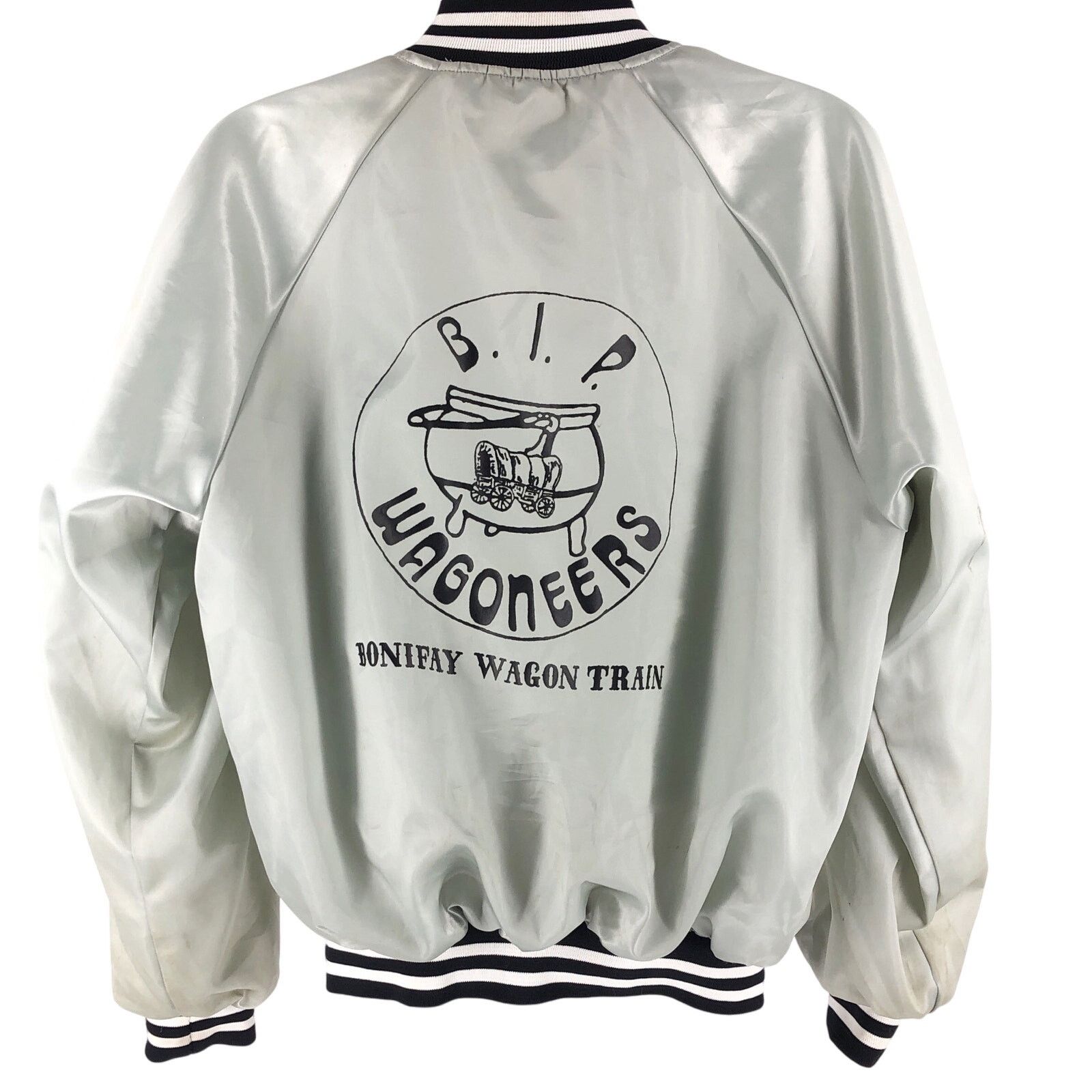 Vintage 80s silver satin bomber jacket Bonifay Wagon Train vintage Size US XL / EU 56 / 4 - 2 Thumbnail