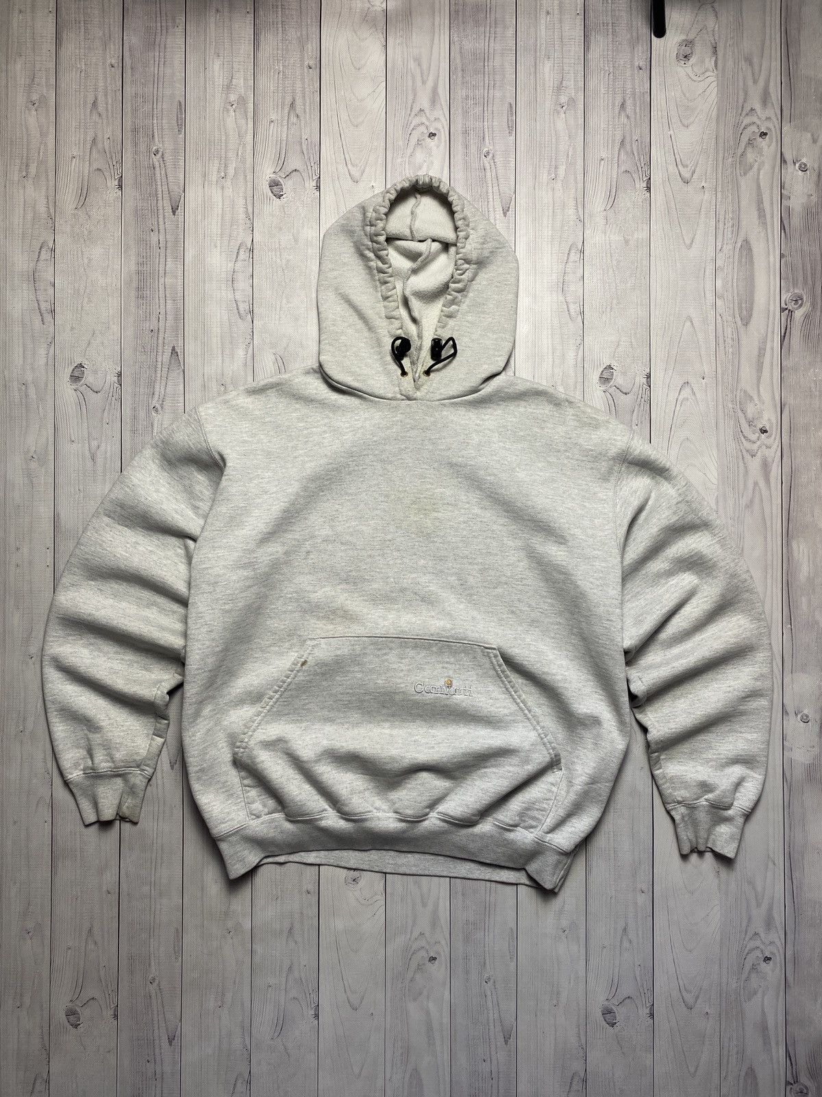 image of Usa Carhartt Hoodie Vintage Embroidery Logo Sweatshirt L in Grey, Men's (Size Large)