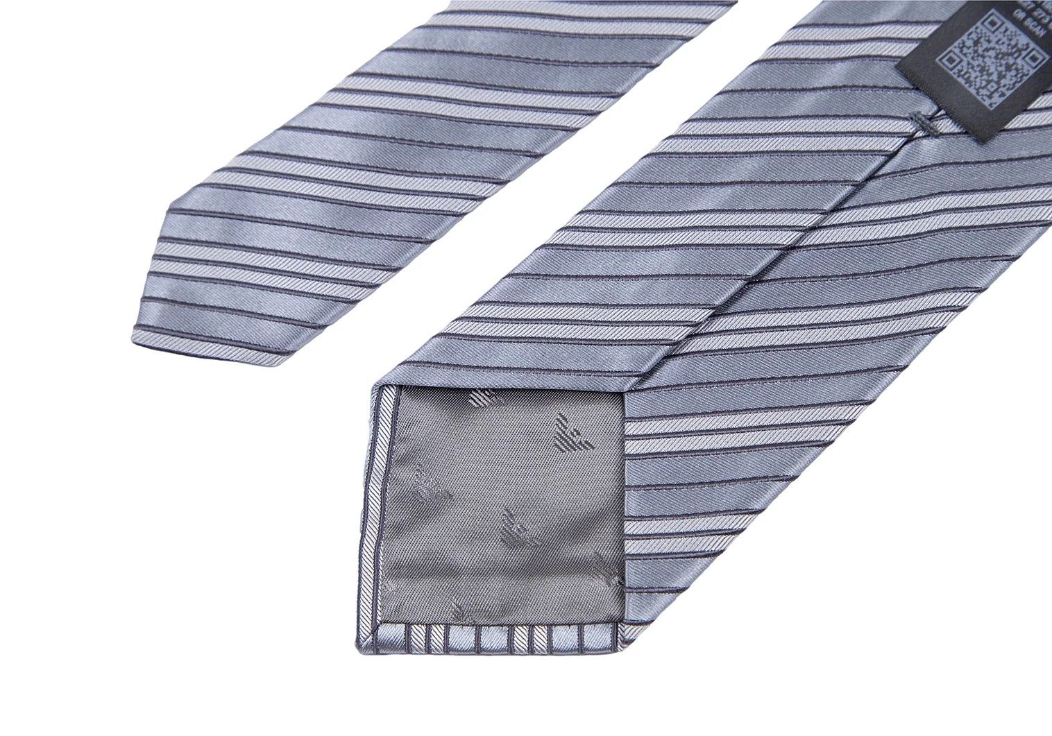 Emporio Armani Silk Cotton Regimental Tie in Gray Size ONE SIZE - 6 Thumbnail