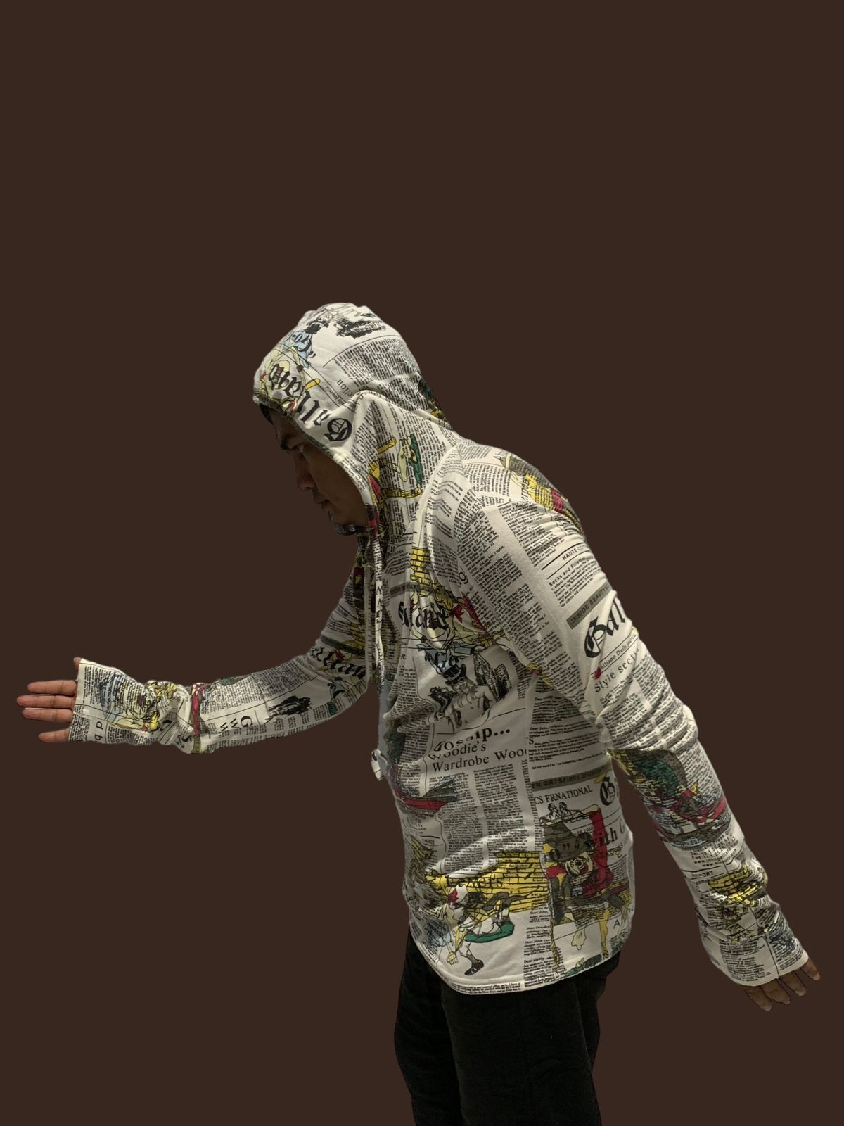 Galliano × John Galliano John galliano newspaper hoodie long 