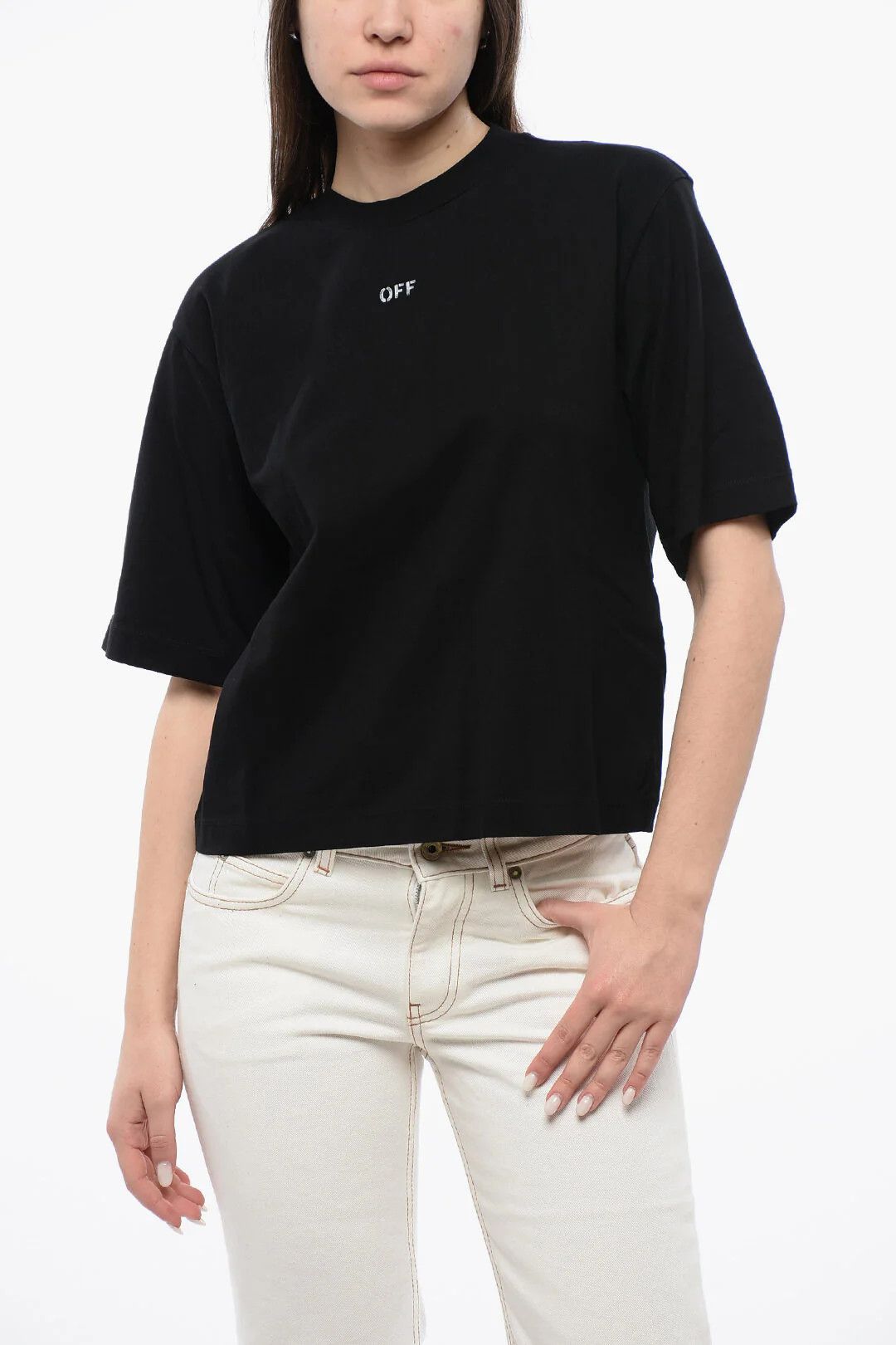 Off-White og1mm0426 Cropped Crewneck T-Shirt in Black Size XXS / US 00 / IT 34 - 1 Thumbnail