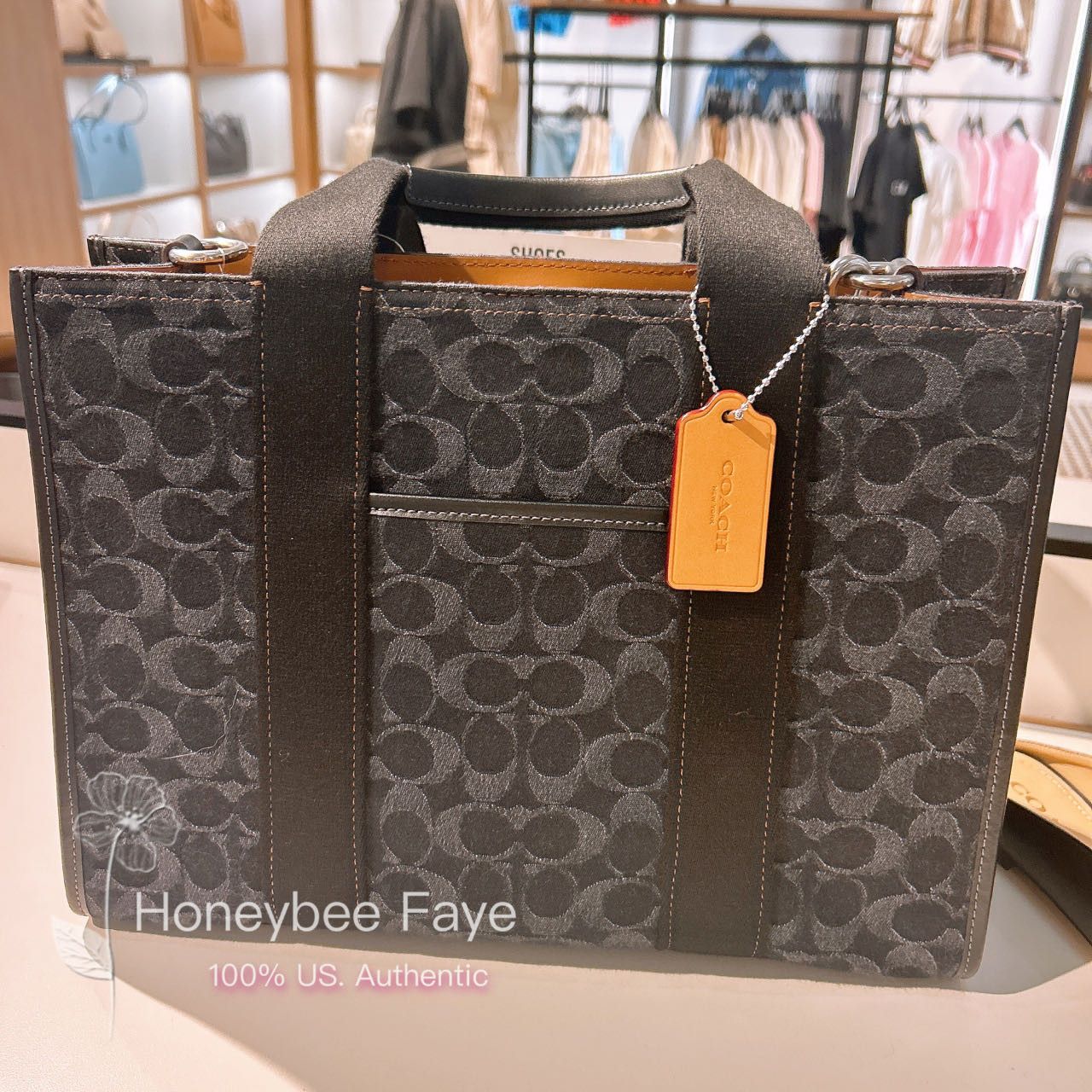 image of NWT Coach Smith Tote In Signature Denim Cp105 in Silver/Black, Women's