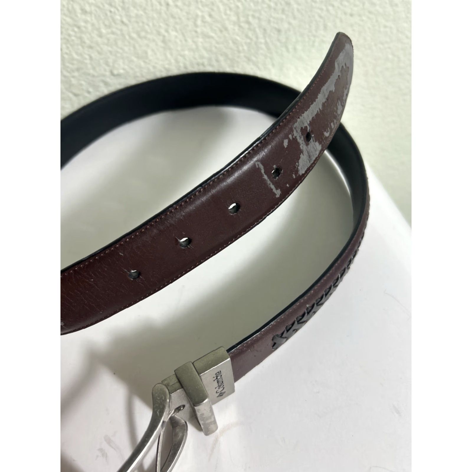 Vintage Columbia Belt Leather Brown Size 32 Men Woven Peeling Pattern Front, Men’s Brown Leather Belt 32 Columbia Size 32 - 5 Thumbnail