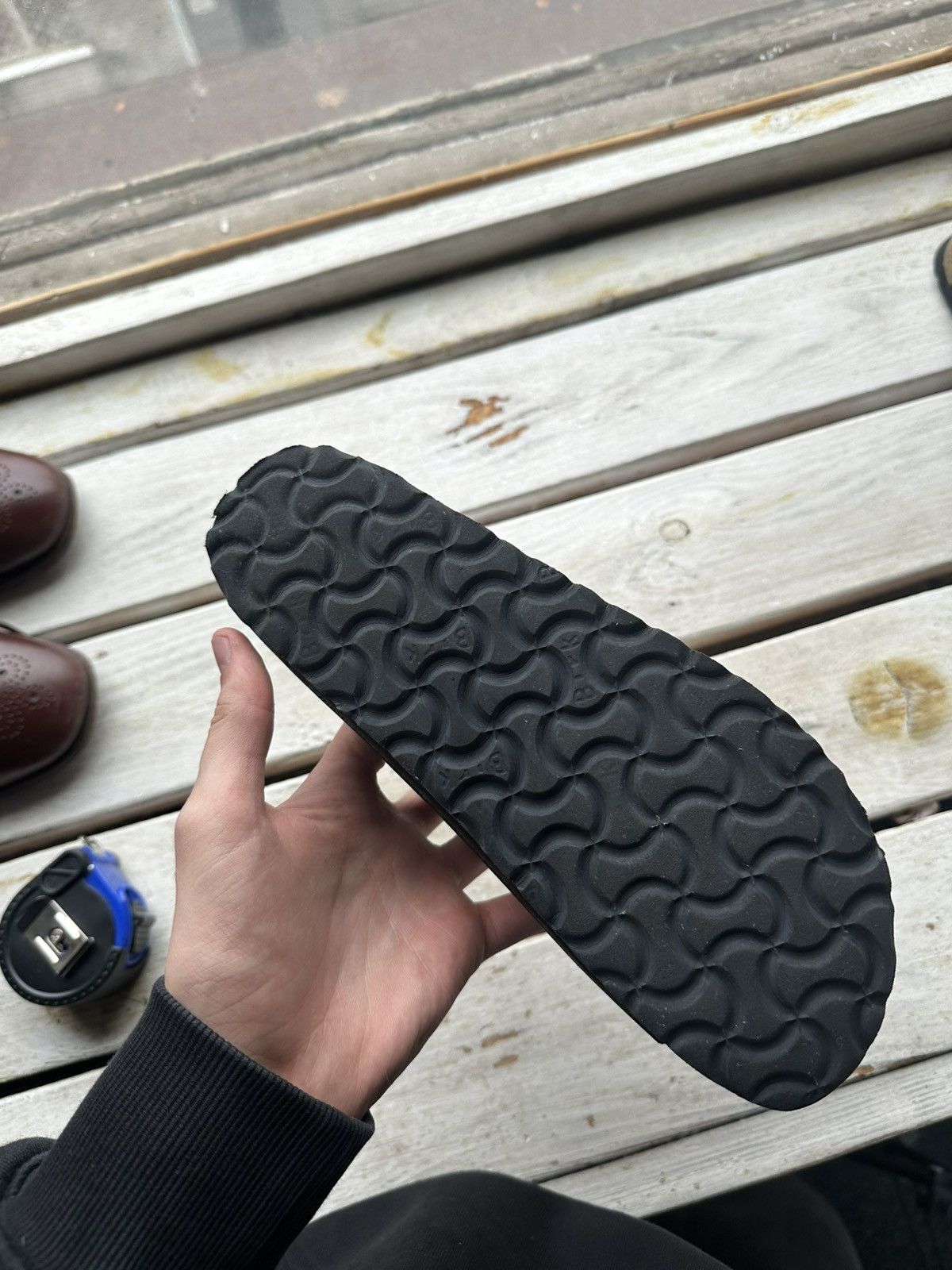Birkenstock 🚨 VNTG Birkenstock 38 black unisex Luxe Sandals rare slides Size US 8 / IT 38 - 6 Thumbnail