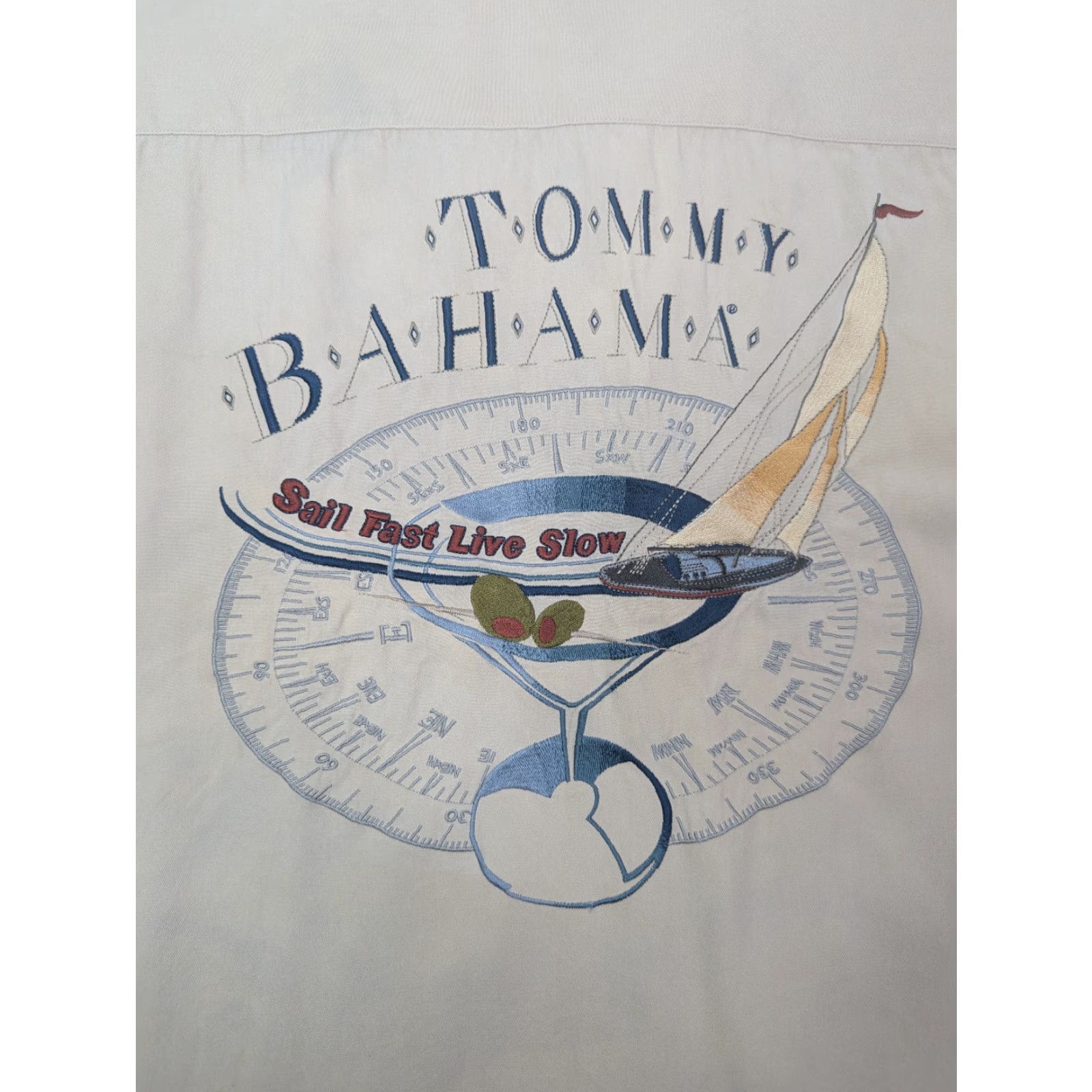 Tommy Bahama VINTAGE Tommy Bahama Shirt Men's XL Embroidered Sail Fast Live Slow 100% Silk Hawaiian Beach Nautical Shirt Size US XL / EU 56 / 4 - 3 Thumbnail