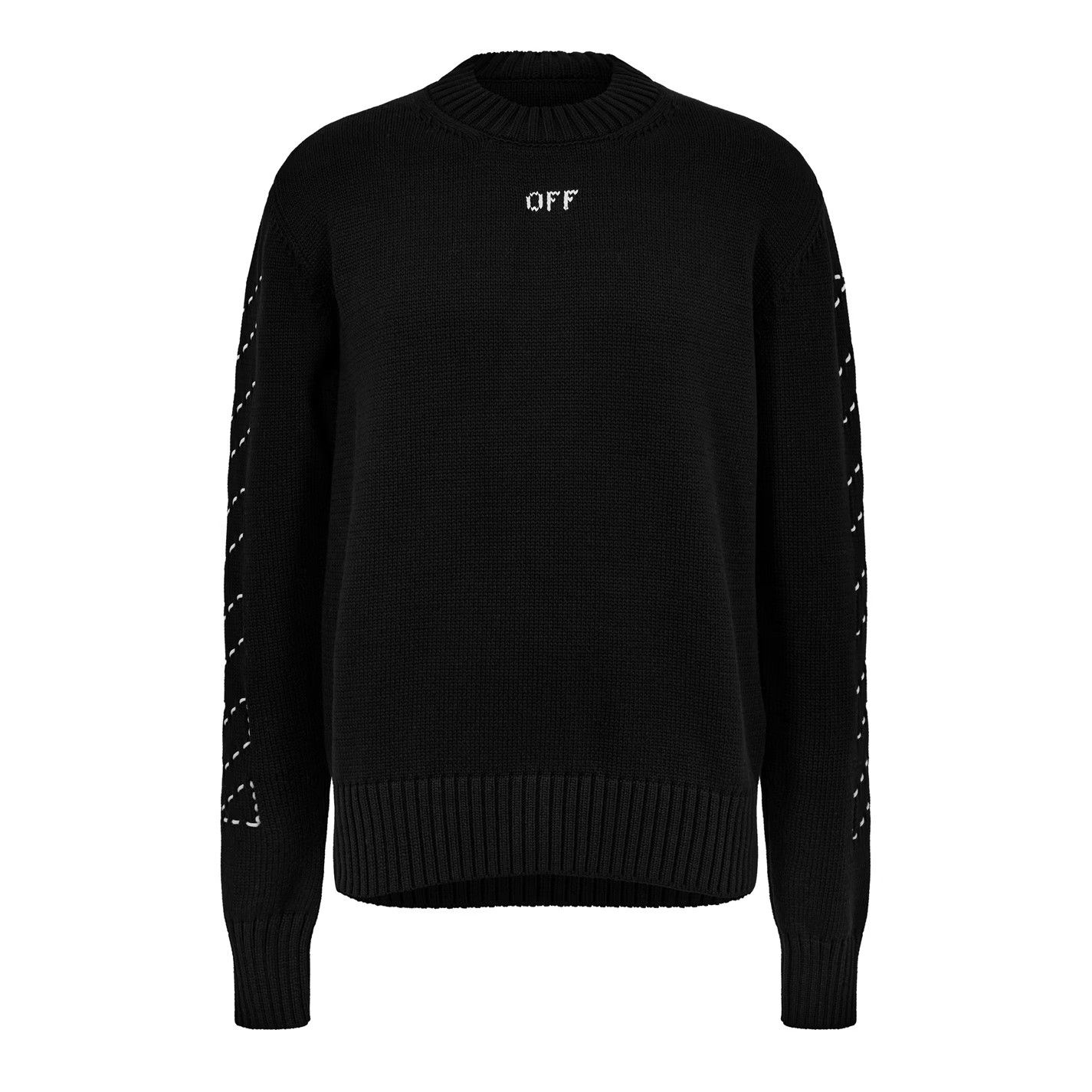 Off-White o1g2r1mq0326 Quarter Crew Neck Jumper in Black Size US L / EU 52-54 / 3 - 1 Thumbnail