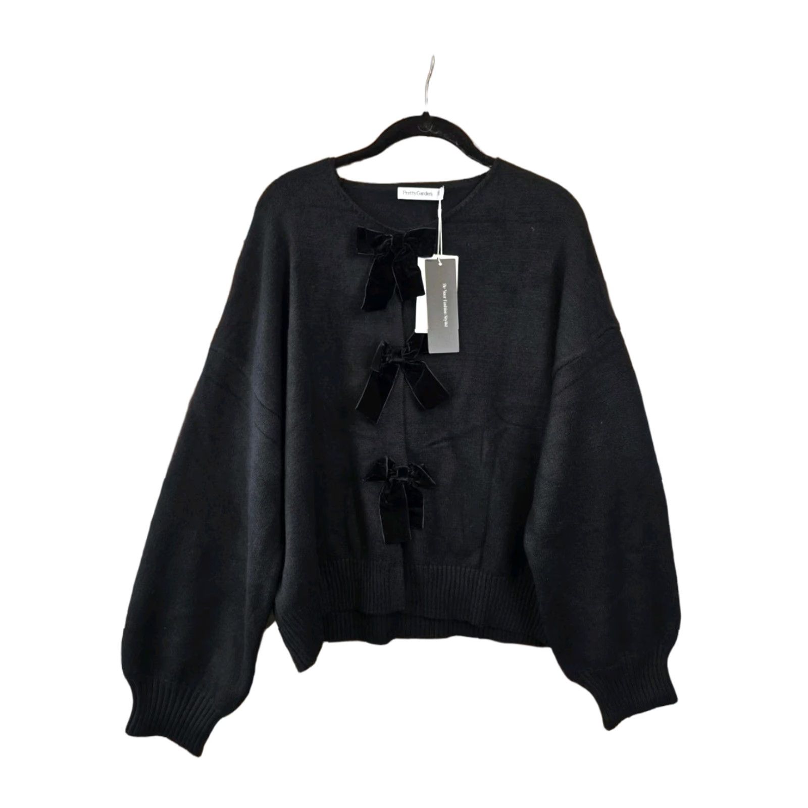 Vintage PrettyGarden Cardigan Sweater - Bow Tie Front Long Sleeve - Sz XL - Black - Women’s Clothing Size XL / US 12-14 / IT 48-50 - 1 Thumbnail