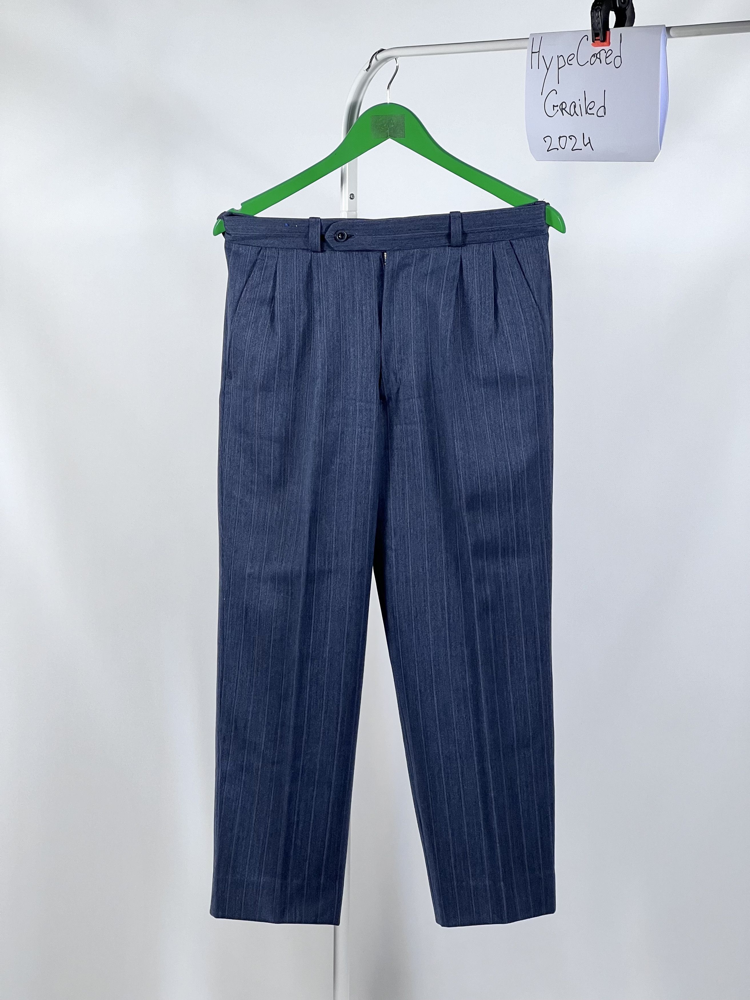 image of 1950S-70S Zip Lightning European Vintage Striped Wool Pants in Blue, Men's (Size 30)