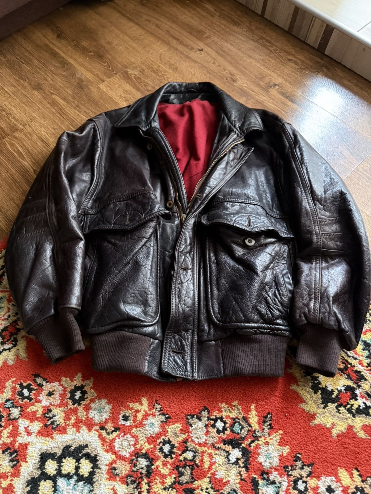 Other Vintage Y2K Black Bomber Leather Jacket Boxy Utility Size US L / EU 52-54 / 3 - 6 Thumbnail