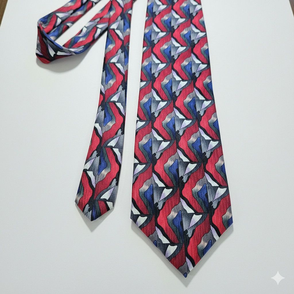 Other J. Garcia 59x3.5" Tie Vintage 100% Silk Red Grey Abstract Size ONE SIZE - 4 Thumbnail