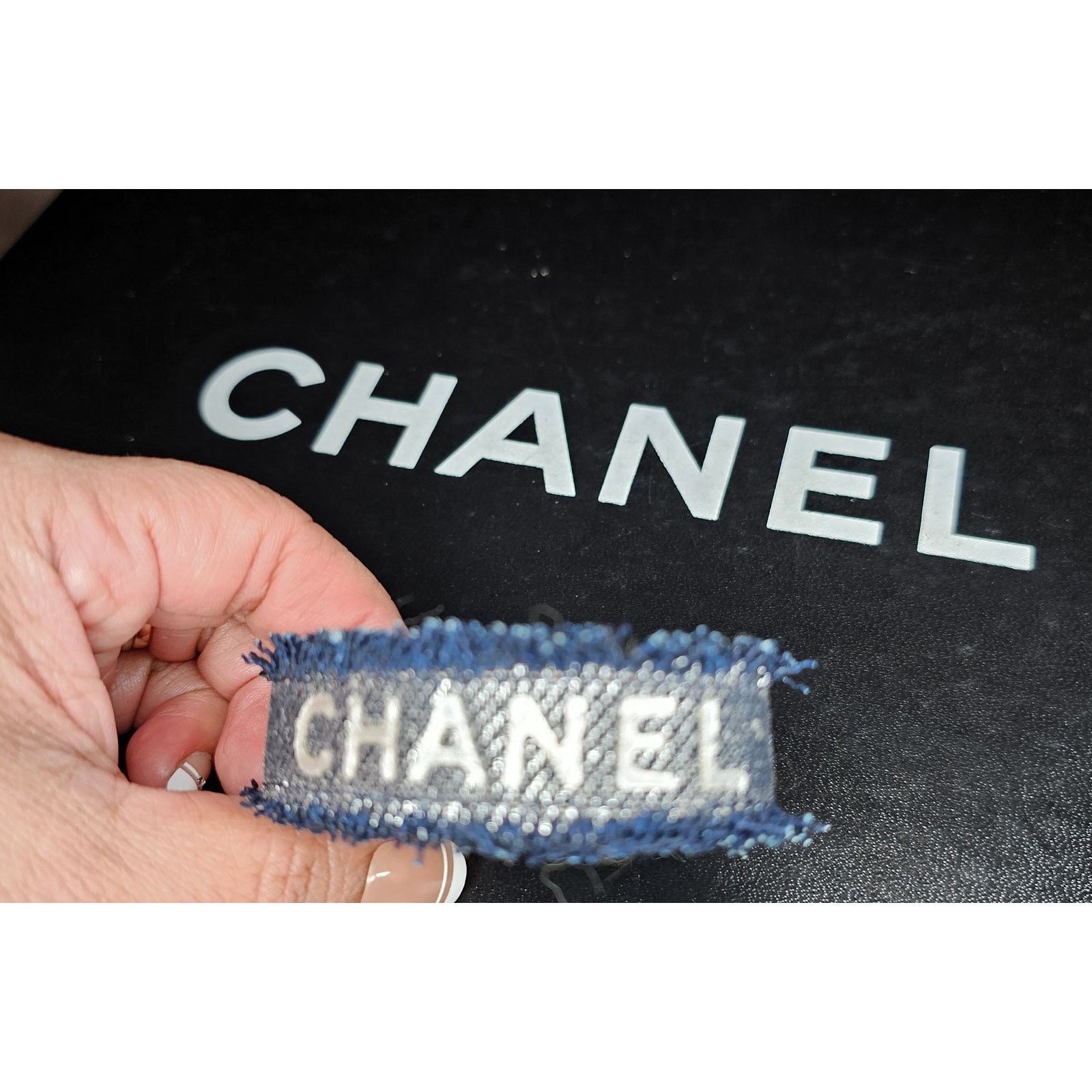 Chanel Vintage CHANEL Logo Letter Denim Bangle Bracelet Navy/Silver Size ONE SIZE - 2 Thumbnail