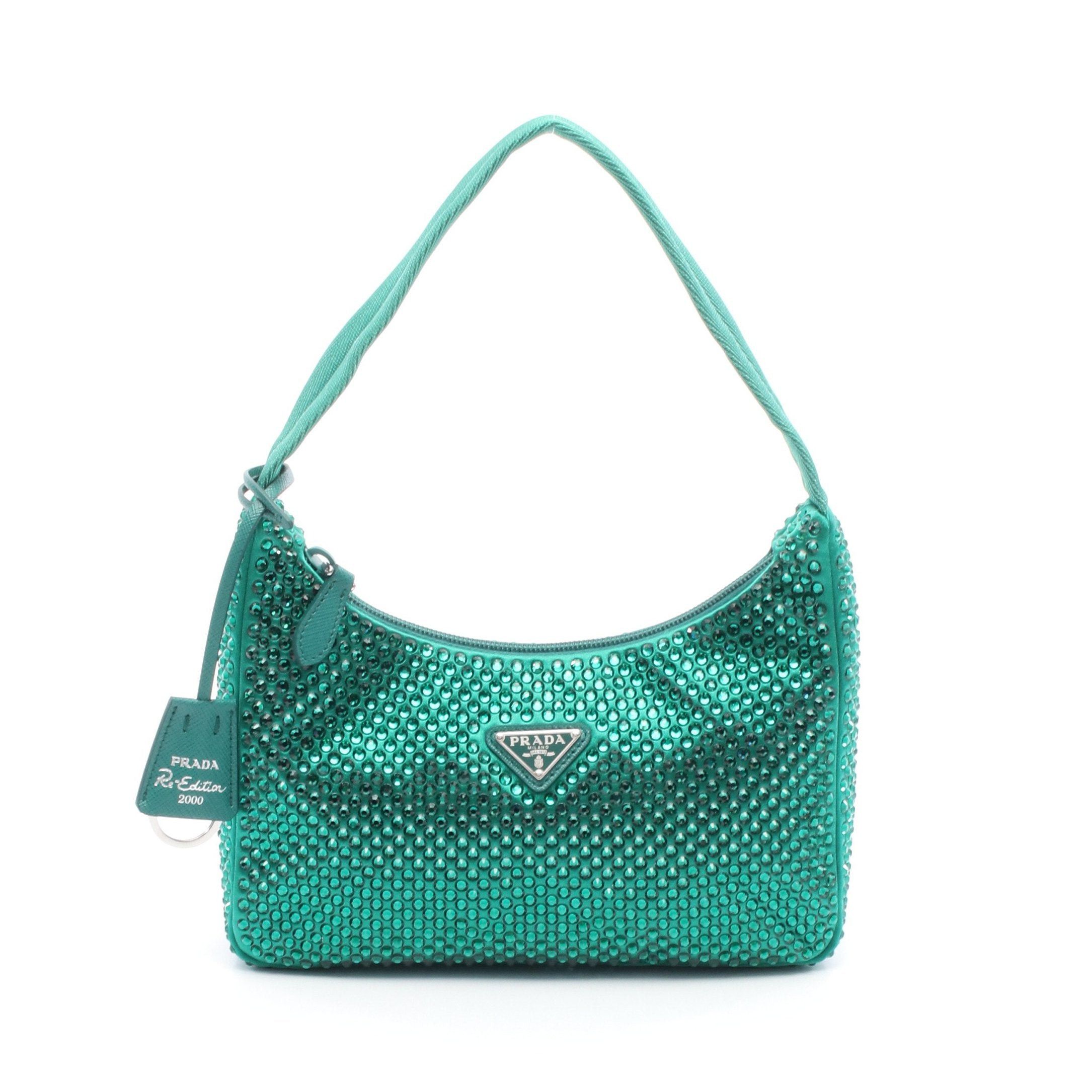 Prada Prada Handbag Satin Rhinestone Green Size ONE SIZE - 1 Thumbnail