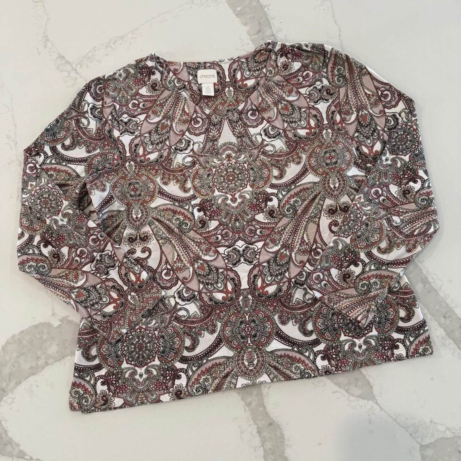 Chicos Chico's French Romance VNeck LongSleeve Top Womens 2 Paisley Size L / US 10 / IT 46 - 1 Thumbnail