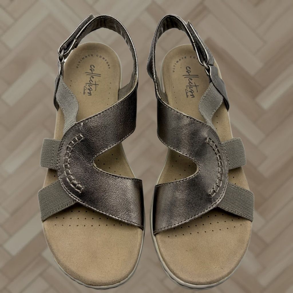 Clarks Clarks Sandals Women 9 Leissa Pewter Metallic Comfort Casual Size US 7 / IT 37 - 1 Thumbnail