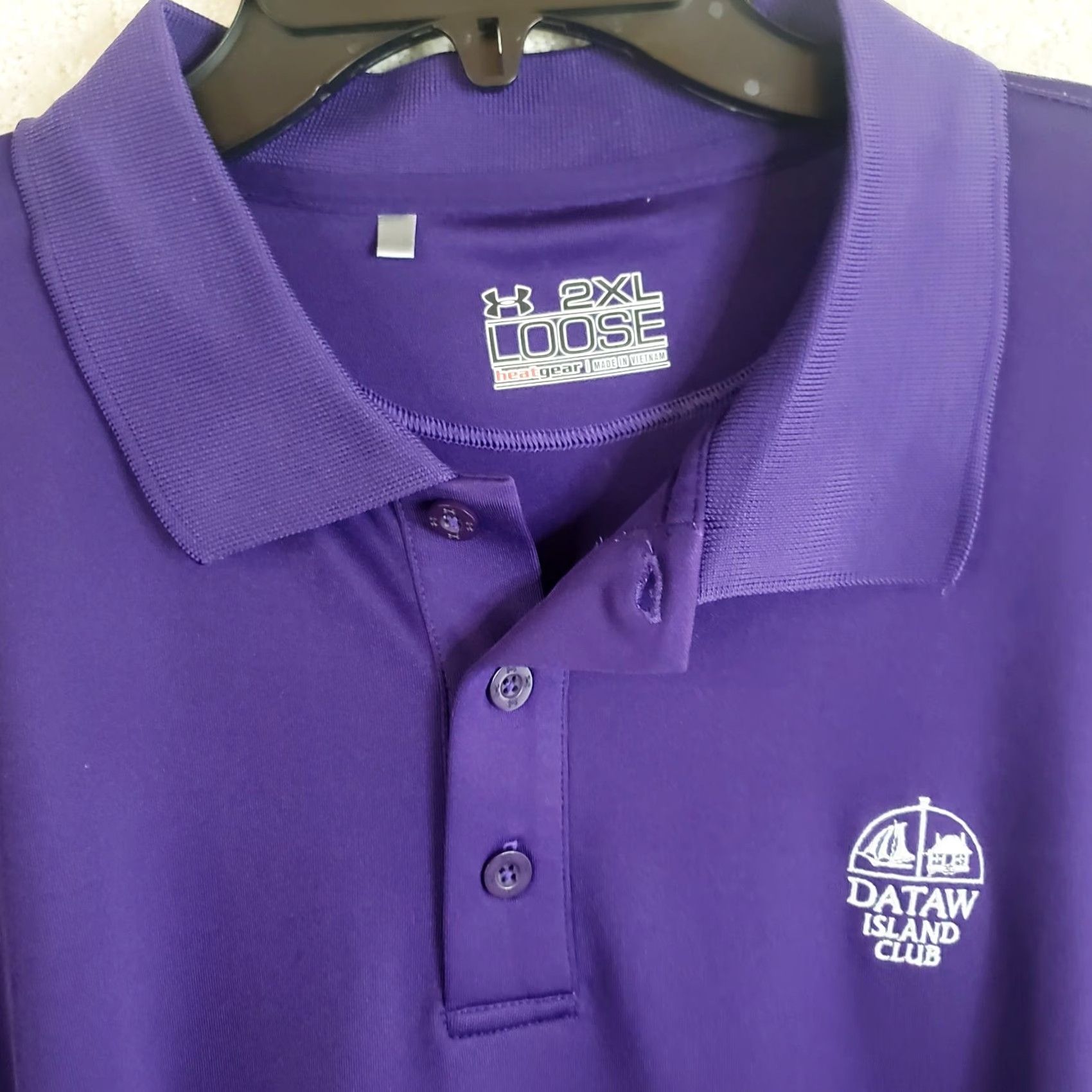 Under Armour Under Armour Mens XXL Heatgear Loose Fit Polo Shirt SSleeve Purple Dataw Island Club Golf Casual Striped Logo Size US XXL / EU 58 / 5 - 4 Thumbnail