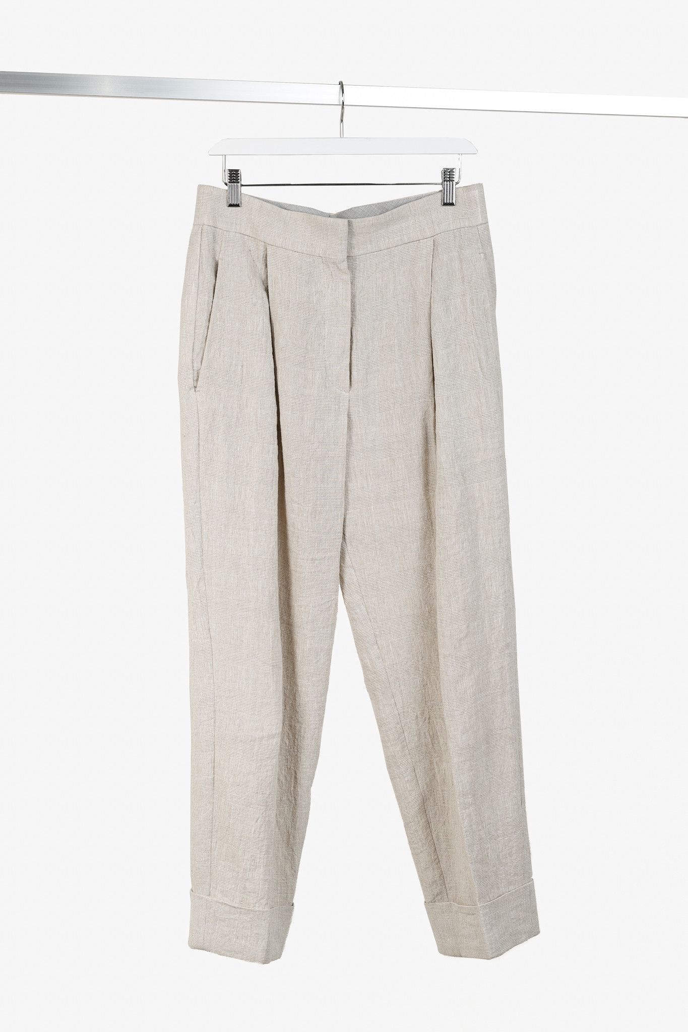 Brunello Cucinelli Brunello Cucinelli SS/23 Glen-Plaid Linen Cuffed Trousers Size 28" / US 6 / IT 42 - 1 Thumbnail