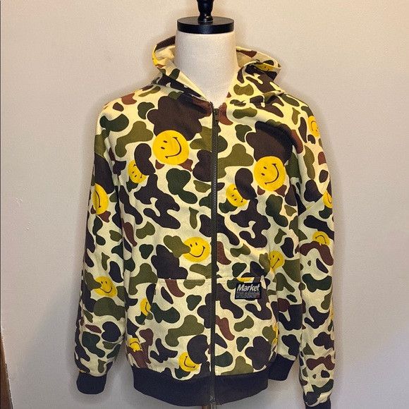 Market Market x SMILEY Camo Twill Zip Hoodie (sx XL) Size US XL / EU 56 / 4 - 1 Thumbnail