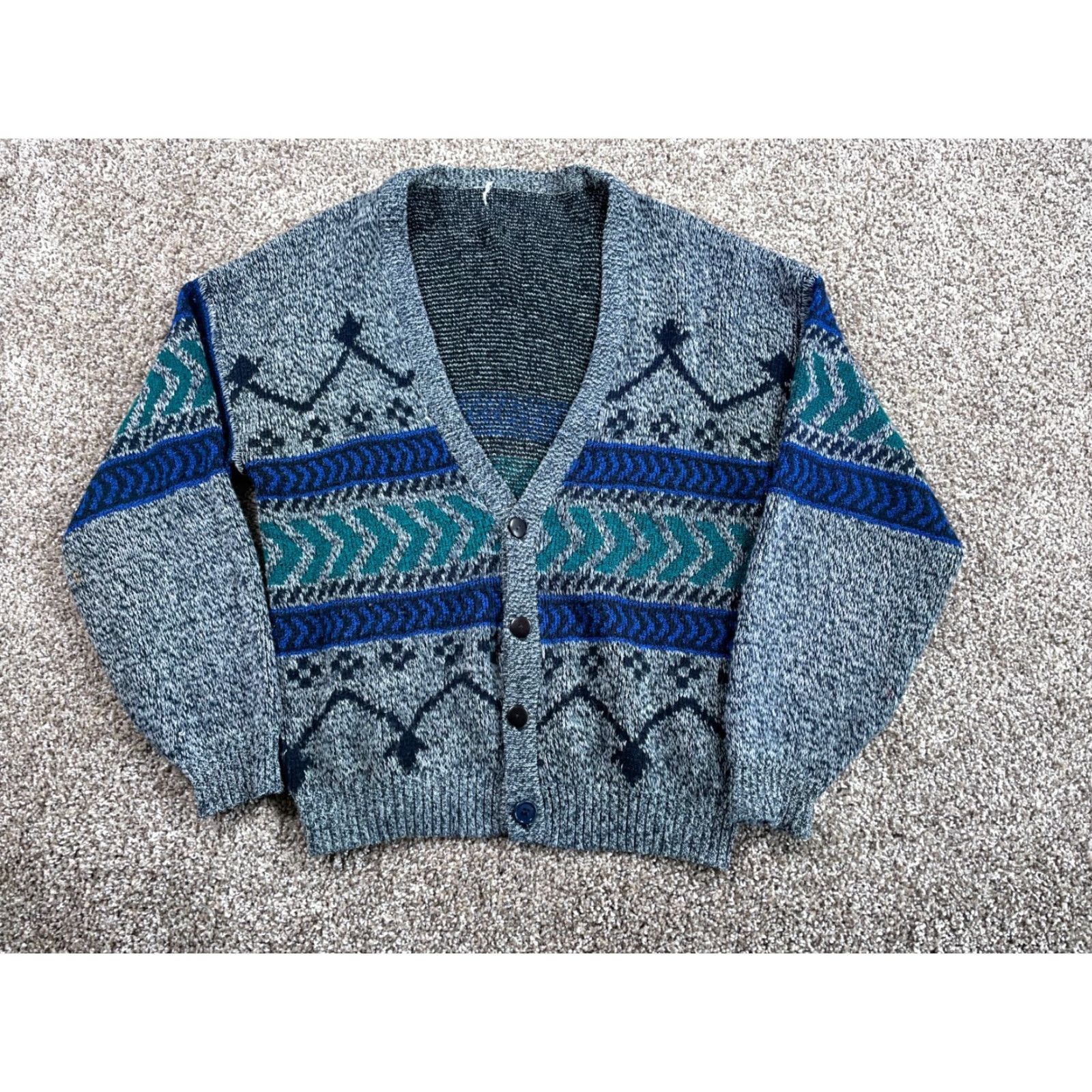 Vintage VINTAGE 80s Geometric Cardigan Sweater Adult Large Gray Preppy Acrylic Mens Size US L / EU 52-54 / 3 - 2 Thumbnail