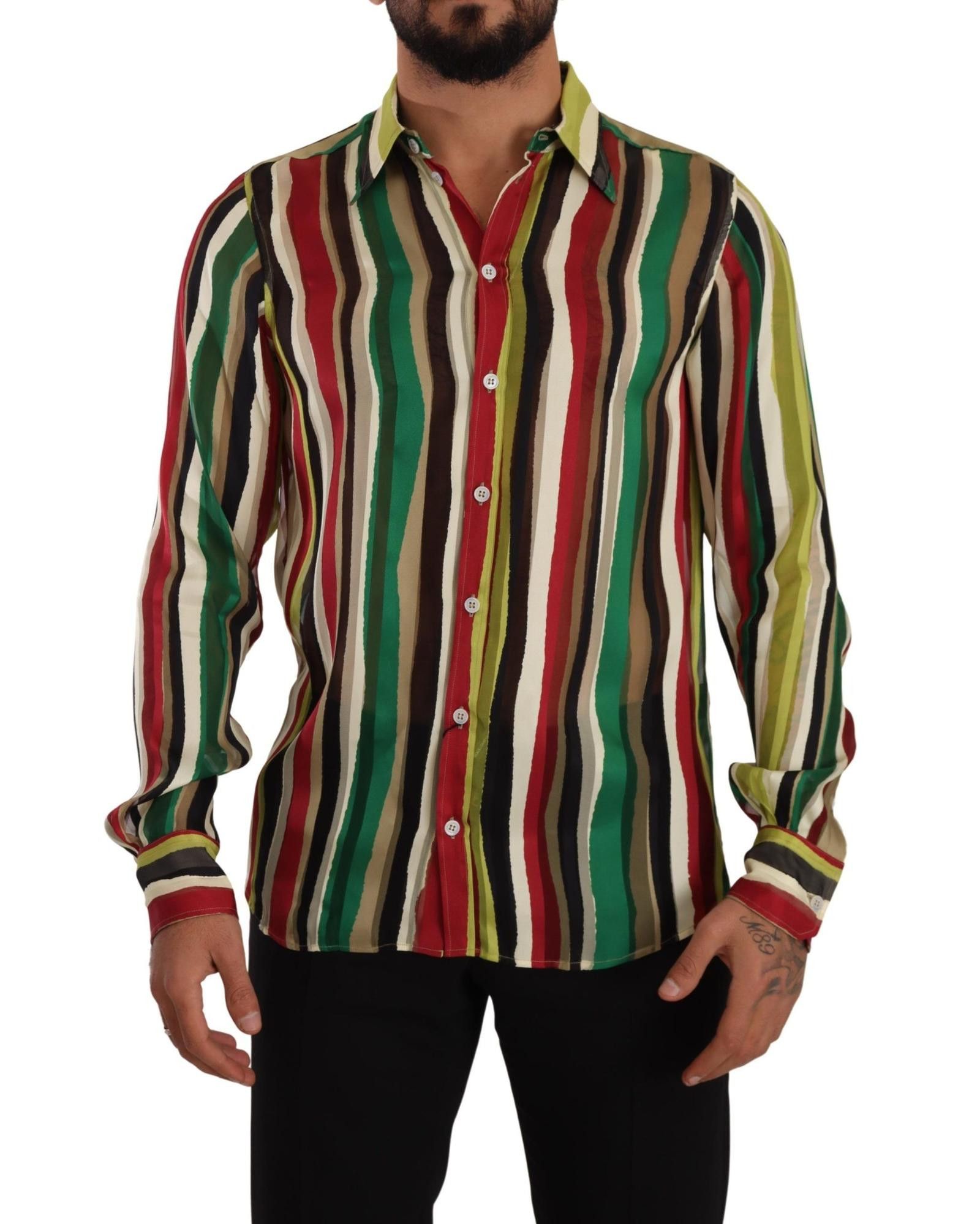 image of Dolce Gabbana Striped Long Sleeve Silk Shirt, Men's (Size Small)