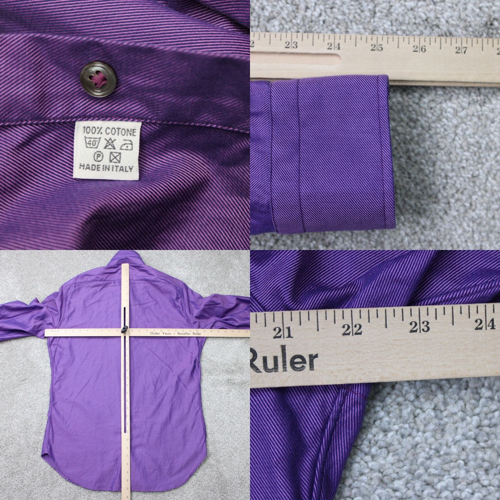Vintage Castangia Dress Shirt Mens 16 Purple 100% Cotton Made in Italy Long Sleeve Shirt Mens 16, 41 Size 42R - 8 Thumbnail