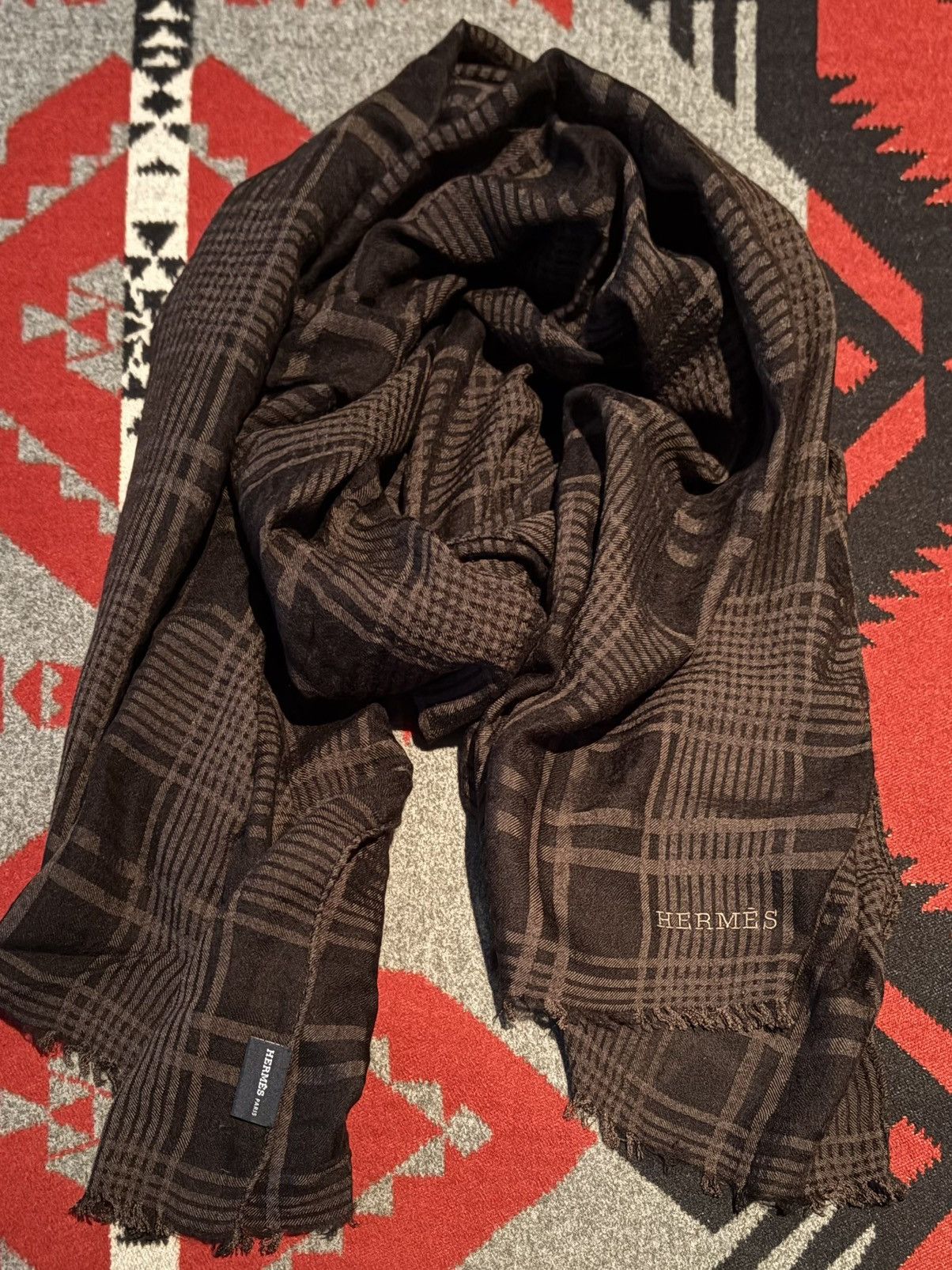 Hermes Silk Cashmere Plaid Rectangular Scarf Size ONE SIZE - 1 Thumbnail