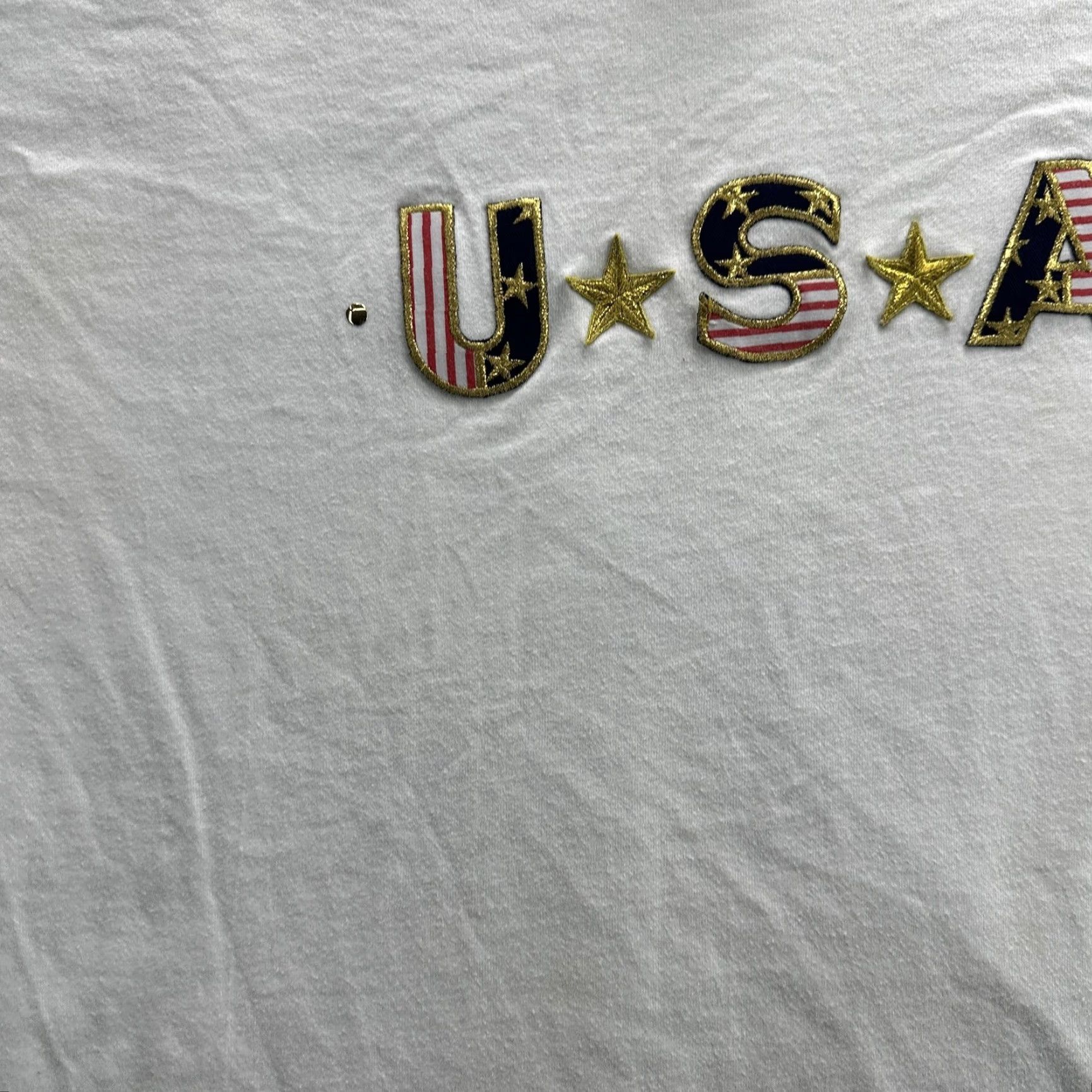 Vintage VINTAGE USA Shirt Mens Large White American Flag Embroidered Patriotic Tee 90s Size US L / EU 52-54 / 3 - 5 Thumbnail