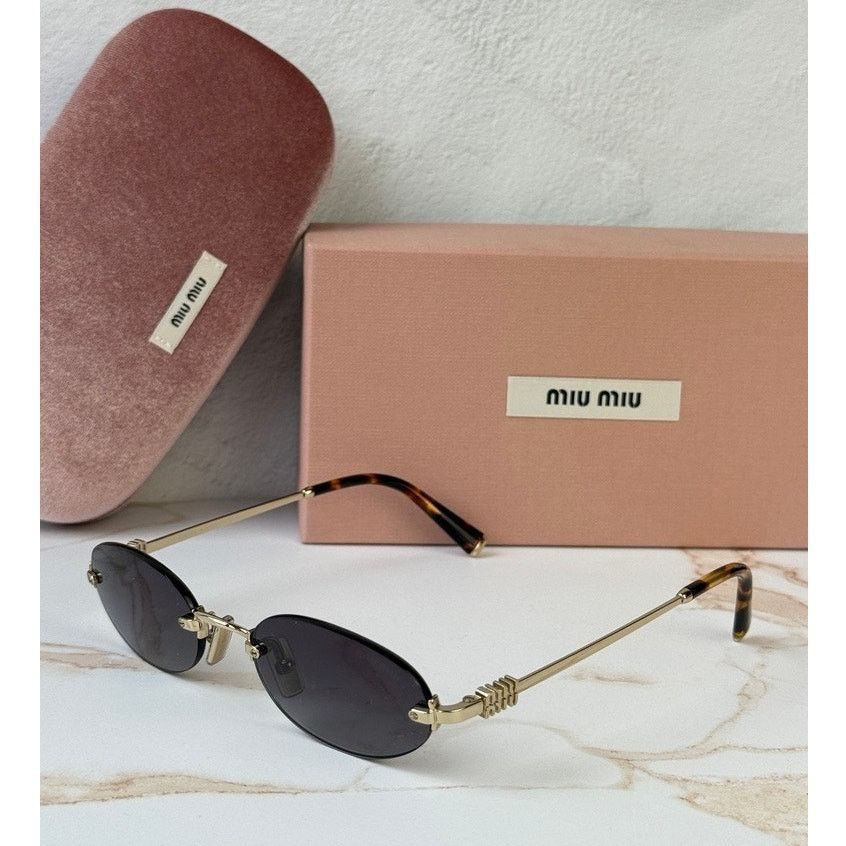 Miu Miu NEW Miu Miu MU A54S Rimless Sunglasses in Gold Grey $578 Size ONE SIZE - 4 Thumbnail