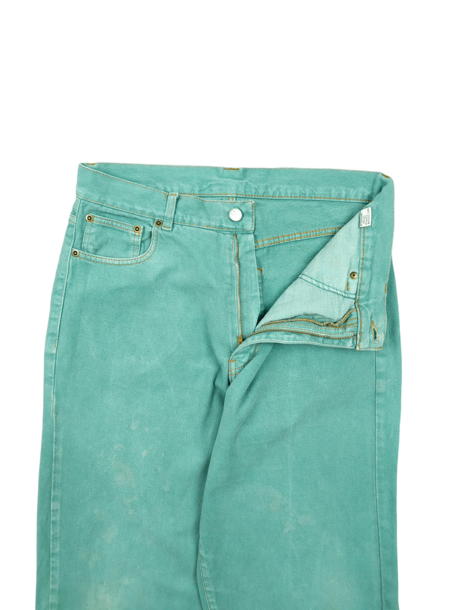Japanese Brand × Vintage 💎 Size 33/30 Loose Straight Green Blue Denim Jeans Y2K Size US 33 - 5 Thumbnail