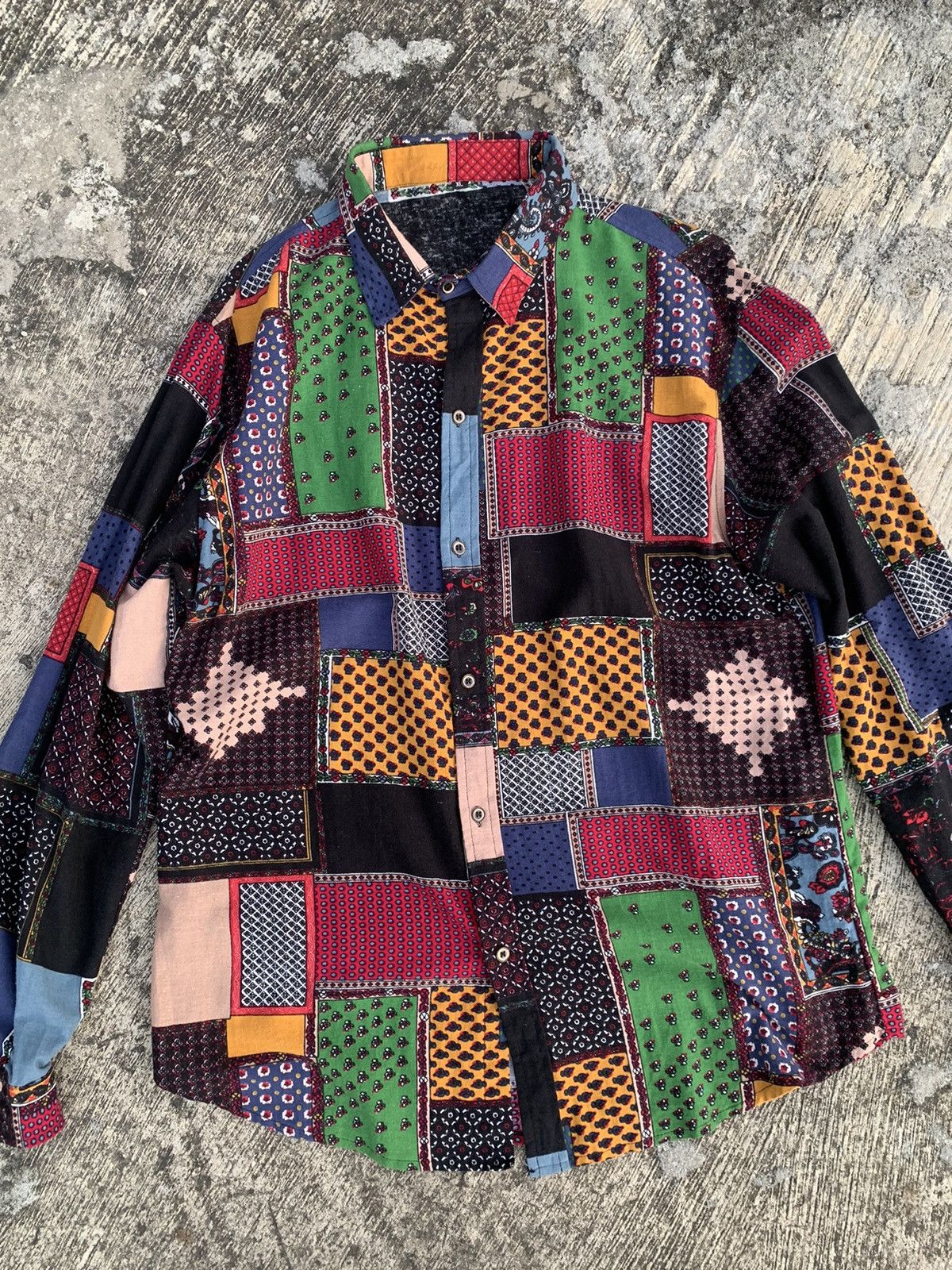 Designer × Issey Miyake × Japanese Brand Rare 🔥 multicolor longsleeve button up patchwork style Size XL / US 12-14 / IT 48-50 - 6 Thumbnail