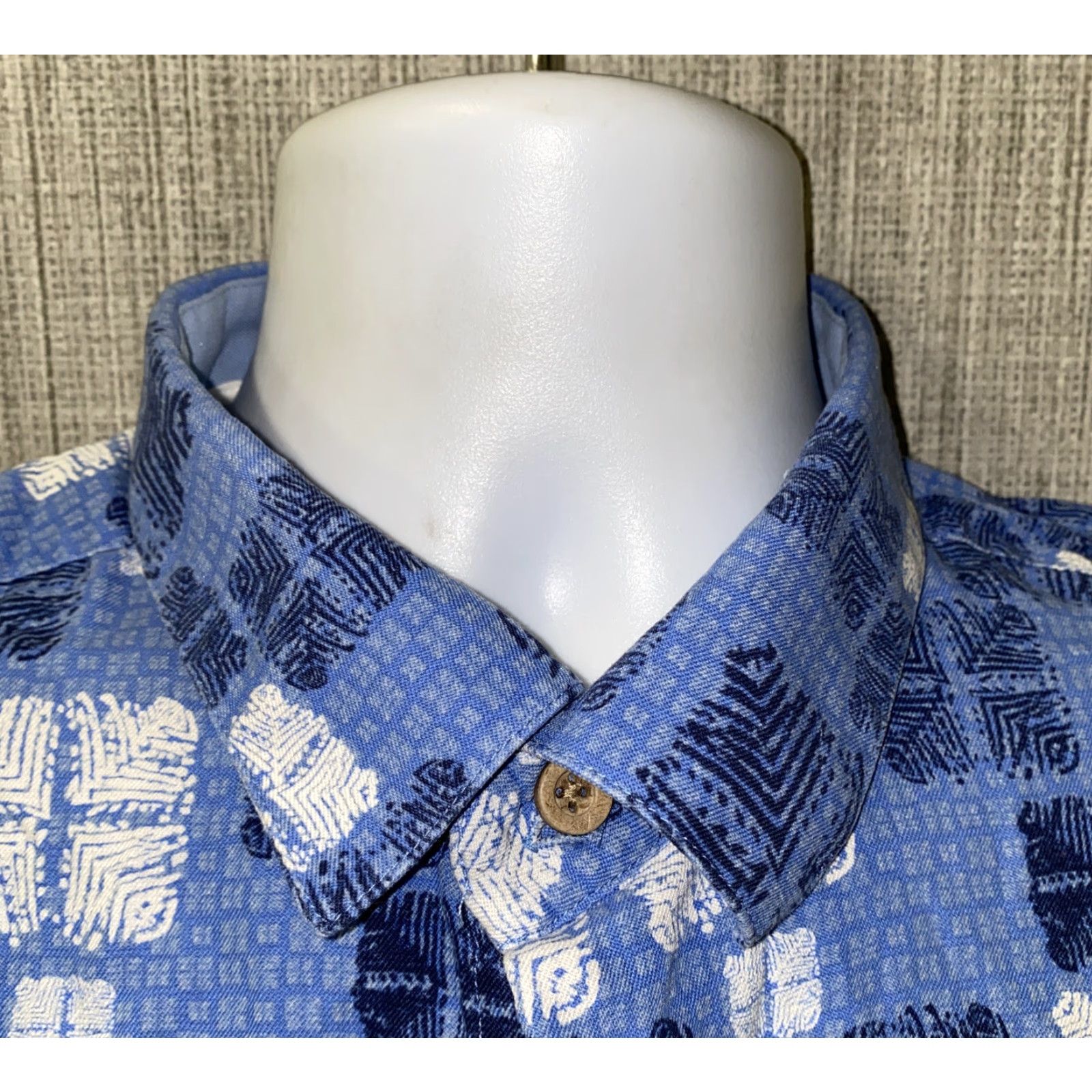 Nat Nast Nat Nast Mens Blue/White Short Sleeve Shirt L Silk/Cotton Geometric Button-Up Collared Regular Modern Colorful Shirt Size US L / EU 52-54 / 3 - 3 Thumbnail