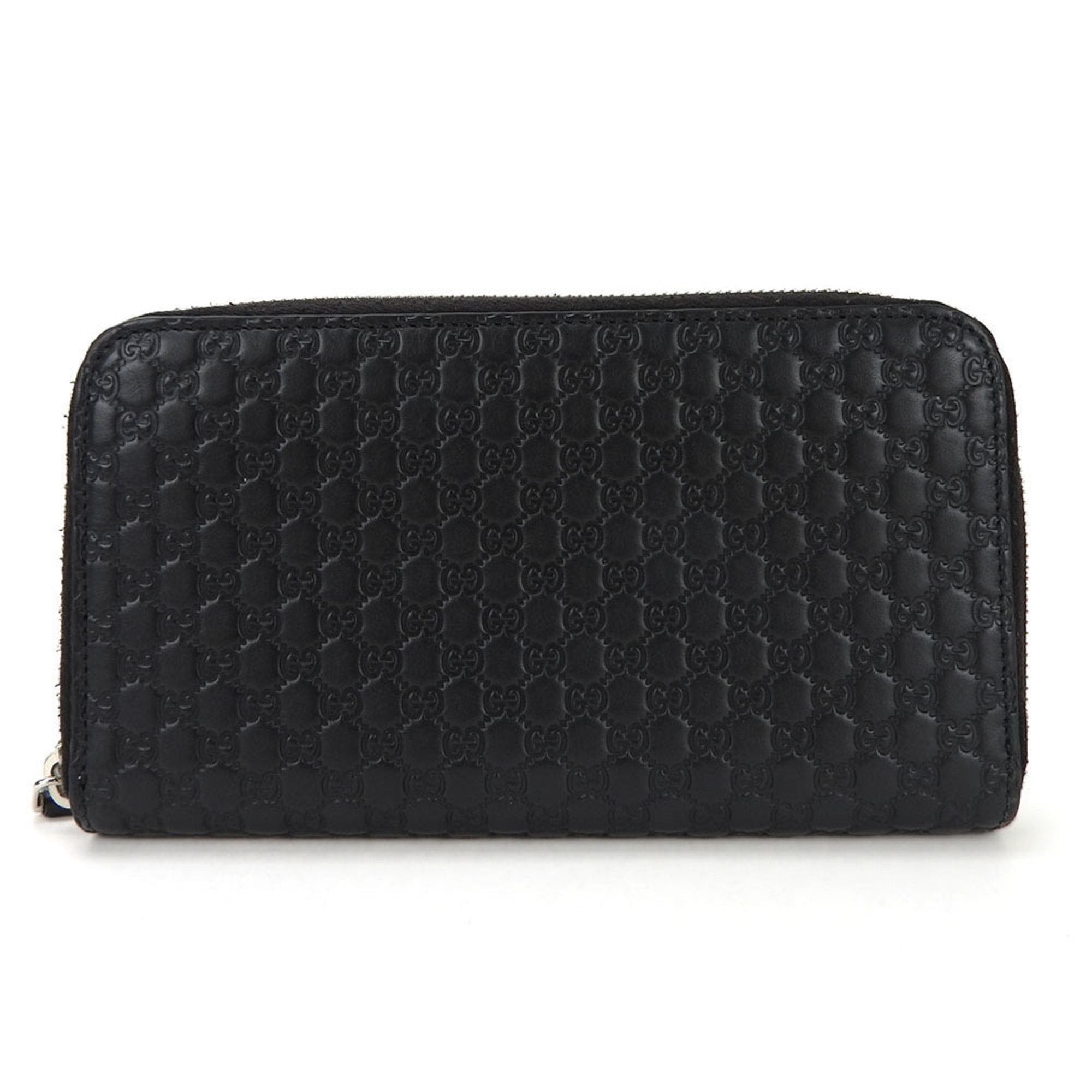 image of Gucci Round Long Wallet 544473 Sima Micro GG Black Leather Accessories Women's Men's Zip Around Lon