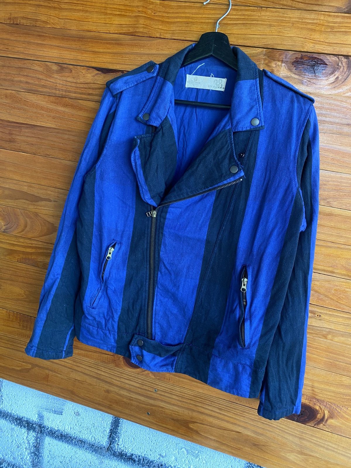 Japanese Brand Vintage Excellence Tokyo Black Blue Striped Cotton Biker Size US M / EU 48-50 / 2 - 4 Thumbnail