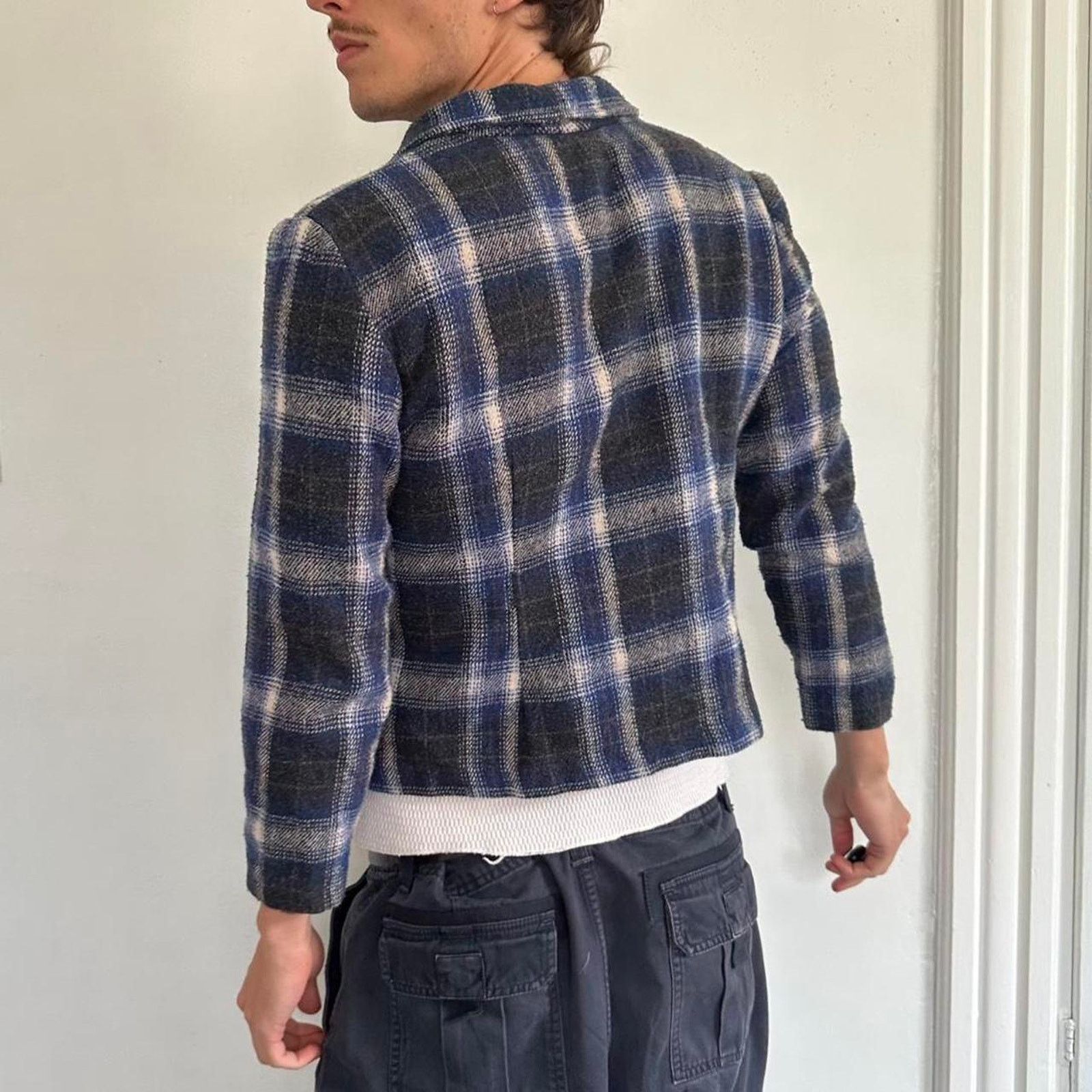 Vintage Vintage 70s 80s Retro Plaid Wool Zip Up Cropped Work Jacket Size M / US 6-8 / IT 42-44 - 3 Thumbnail